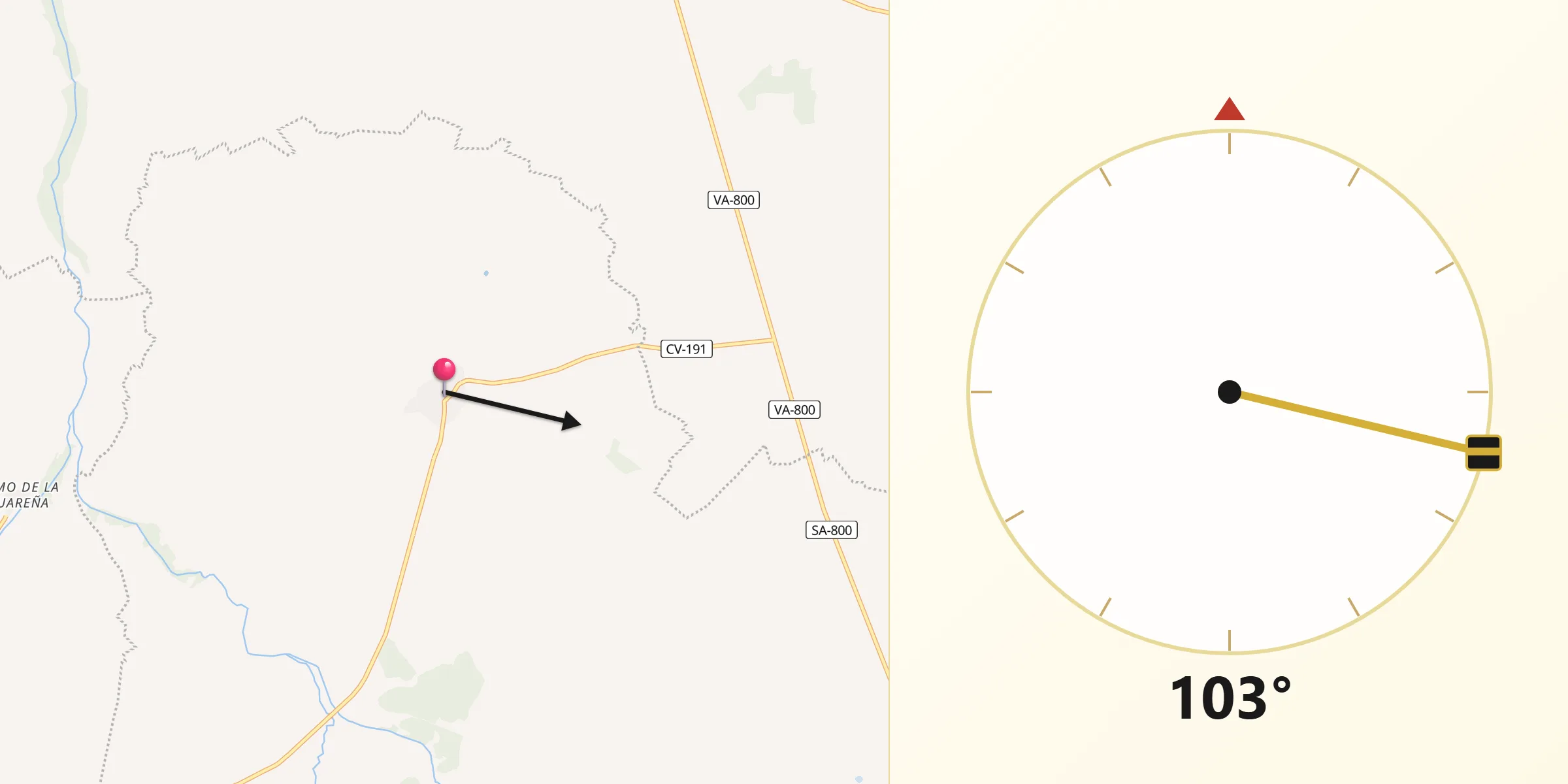 Dirección de la Qibla desde Tarazona de Guareña
