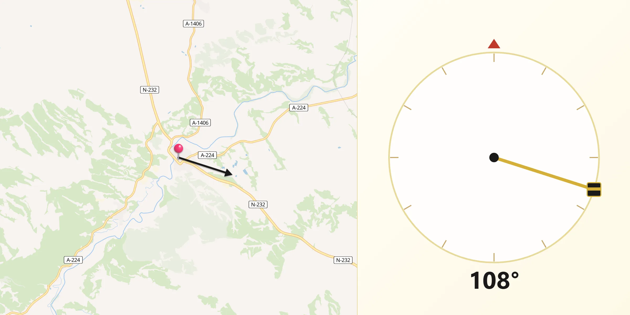 Dirección de la Qibla desde Híjar