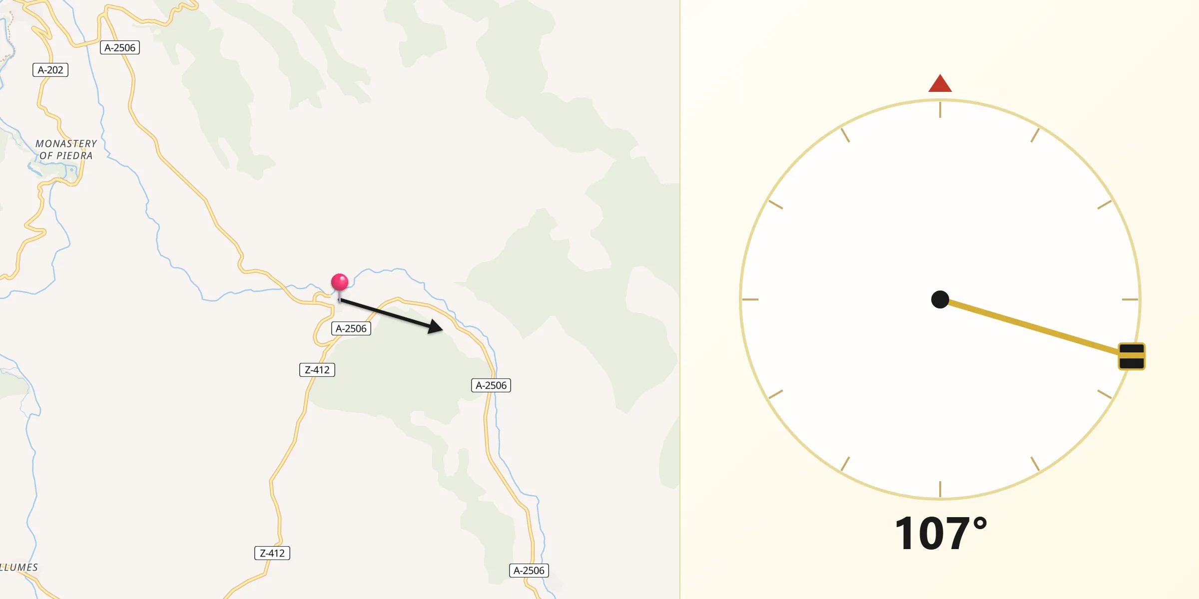 Dirección de la Qibla desde Monterde