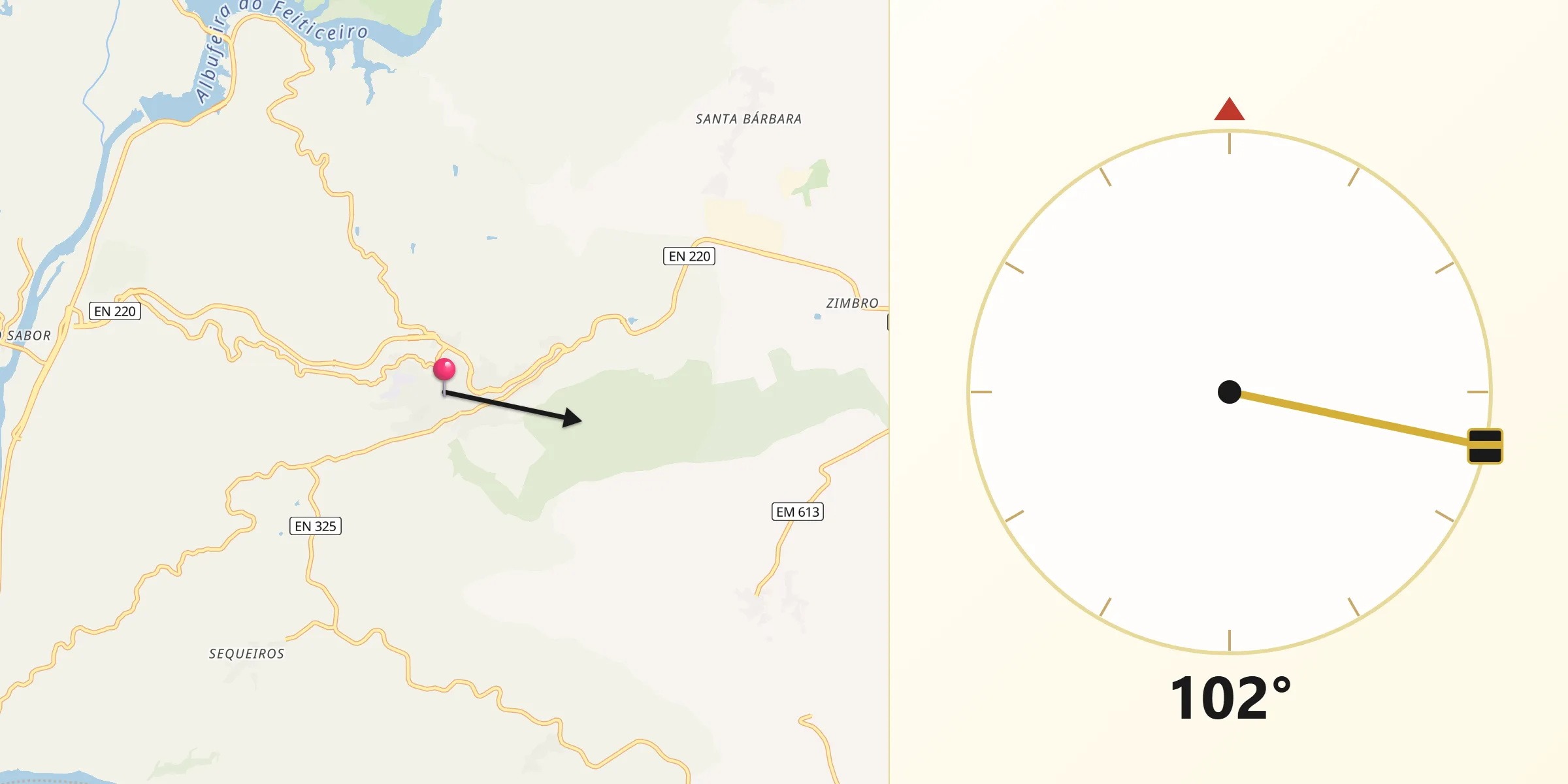 Direção da Qibla a partir de Torre de Moncorvo