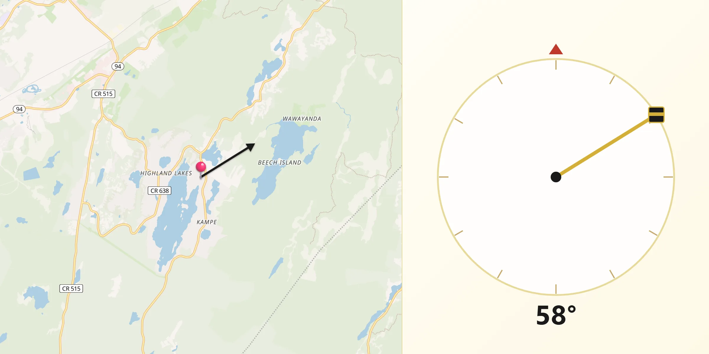 Qibla Direction from Highland Lake