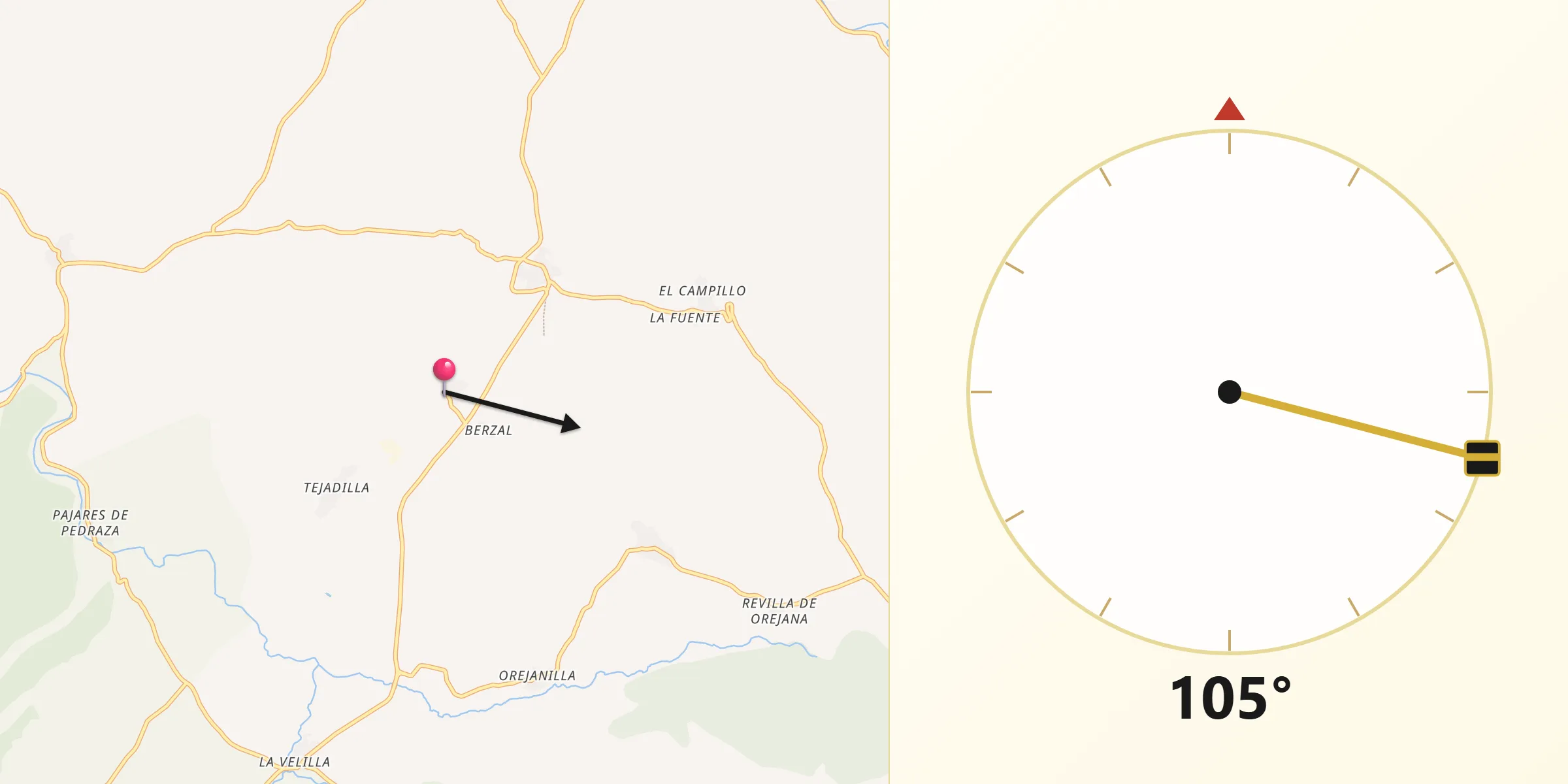 Dirección de la Qibla desde Valleruela de Pedraza