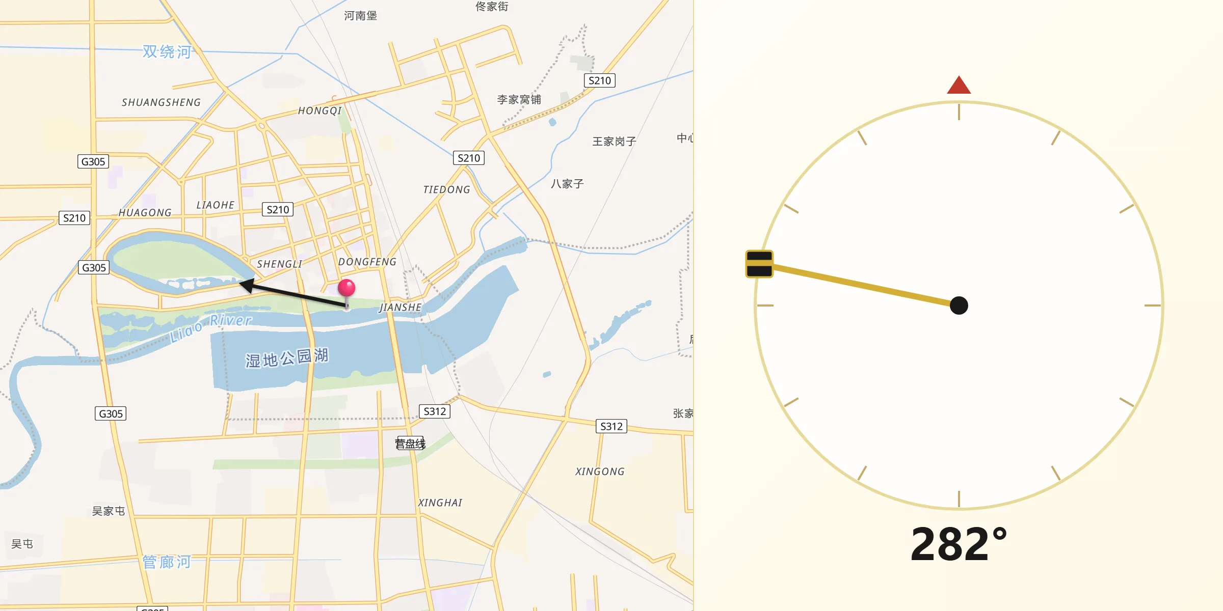从盘锦市朝向麦加的方向