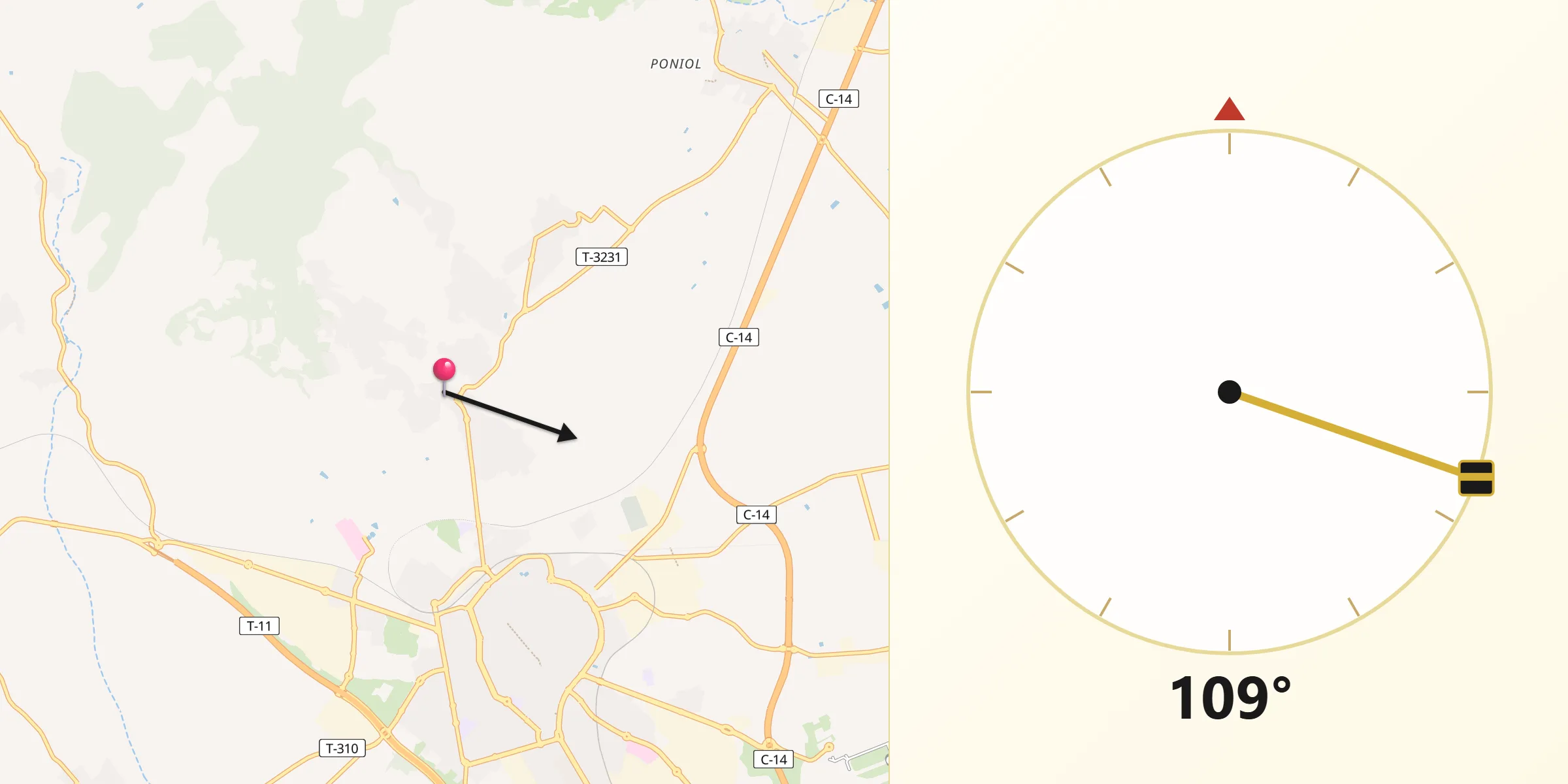 Dirección de la Qibla desde Castellvell del Camp