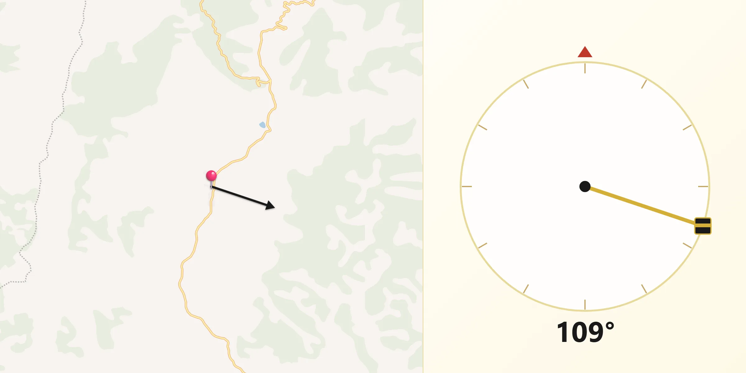 Dirección de la Qibla desde Pobla de Massaluc