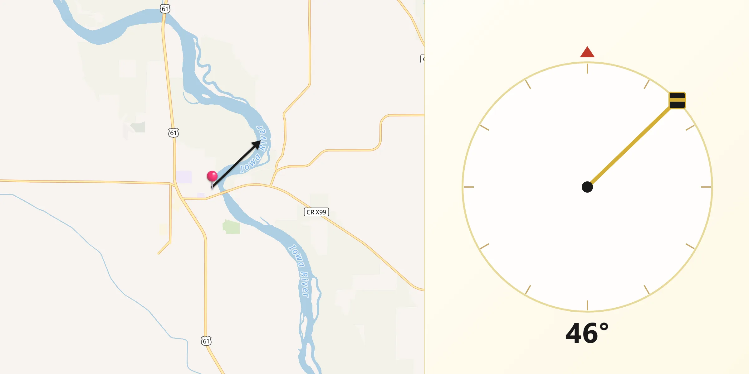 Qibla Direction from Wapello