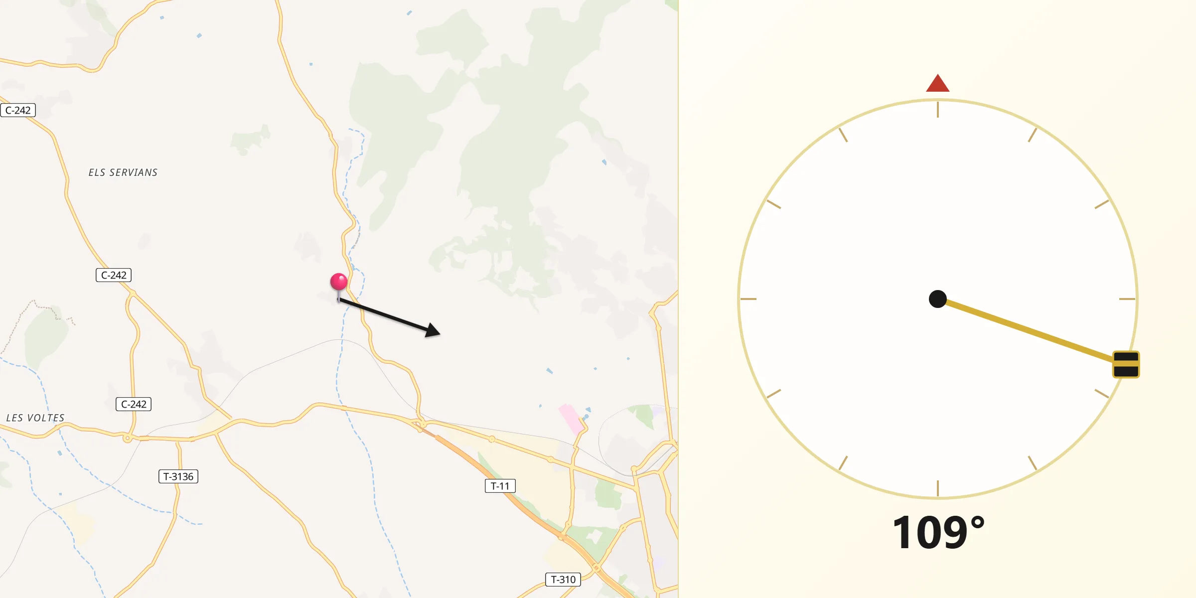 Dirección de la Qibla desde Maspujols