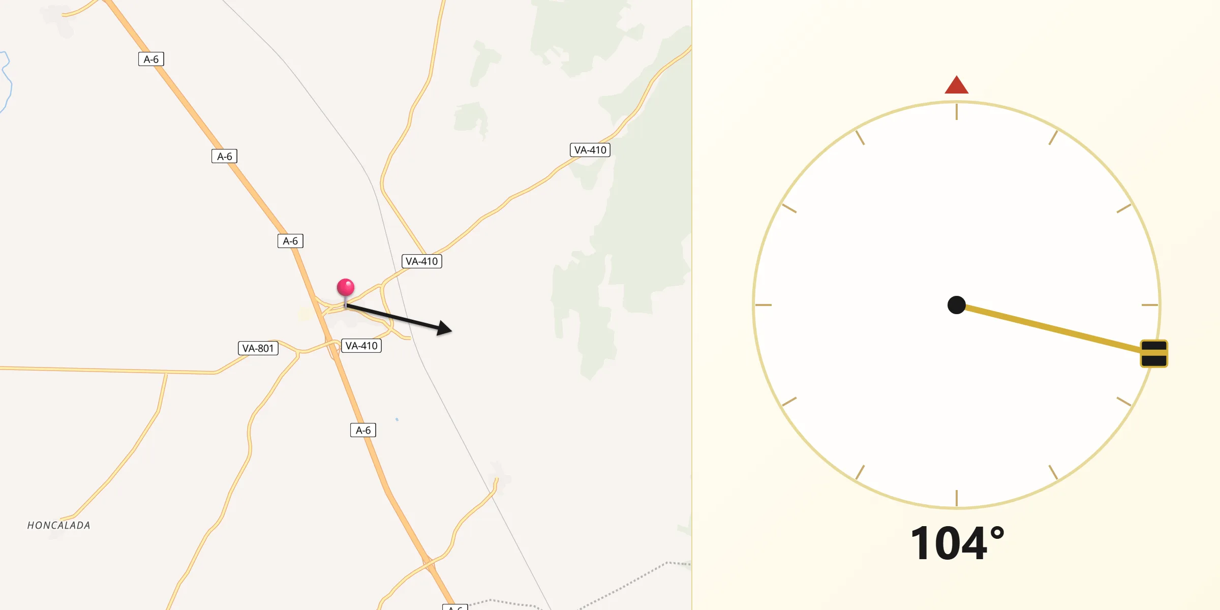 Dirección de la Qibla desde Ataquines