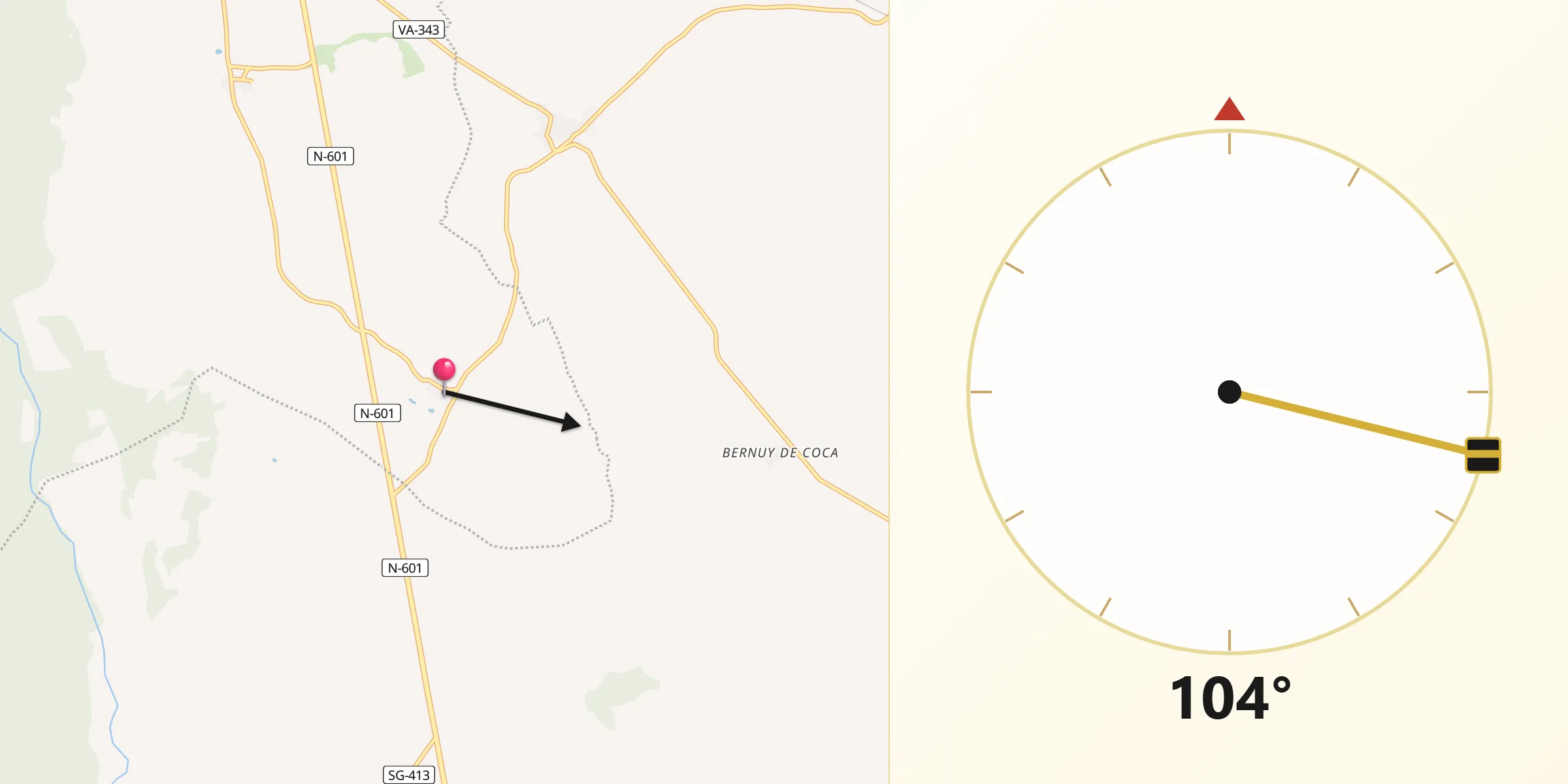 Dirección de la Qibla desde Puras