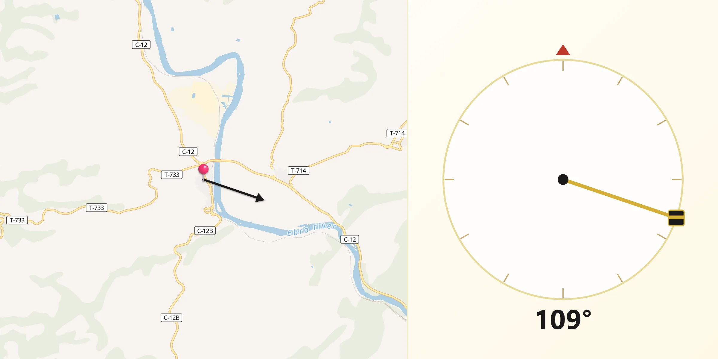 Dirección de la Qibla desde Ascó