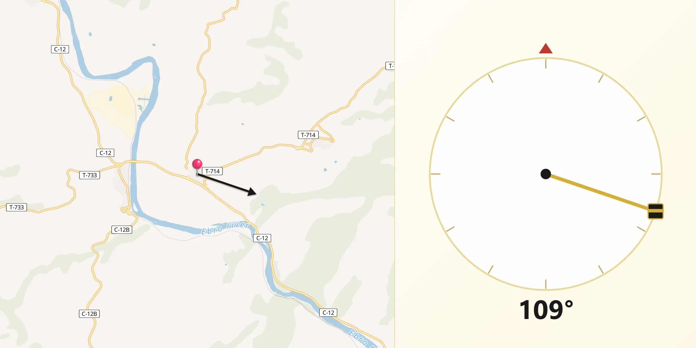 Dirección de la Qibla desde Vinebre