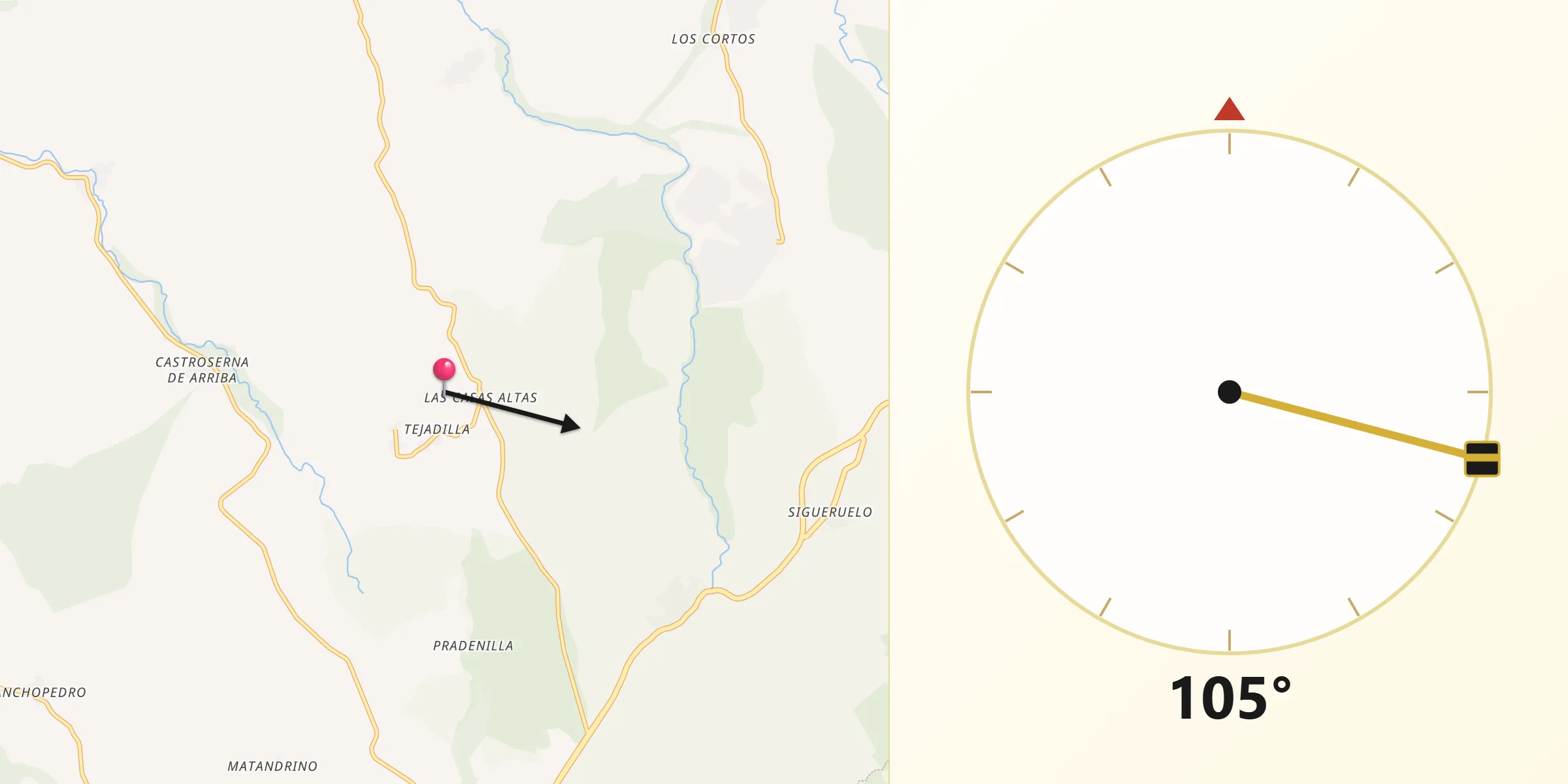Dirección de la Qibla desde Ventosilla y Tejadilla