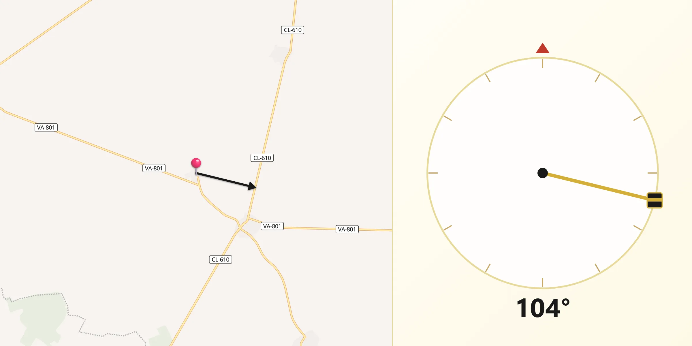 Dirección de la Qibla desde Cervillego de la Cruz