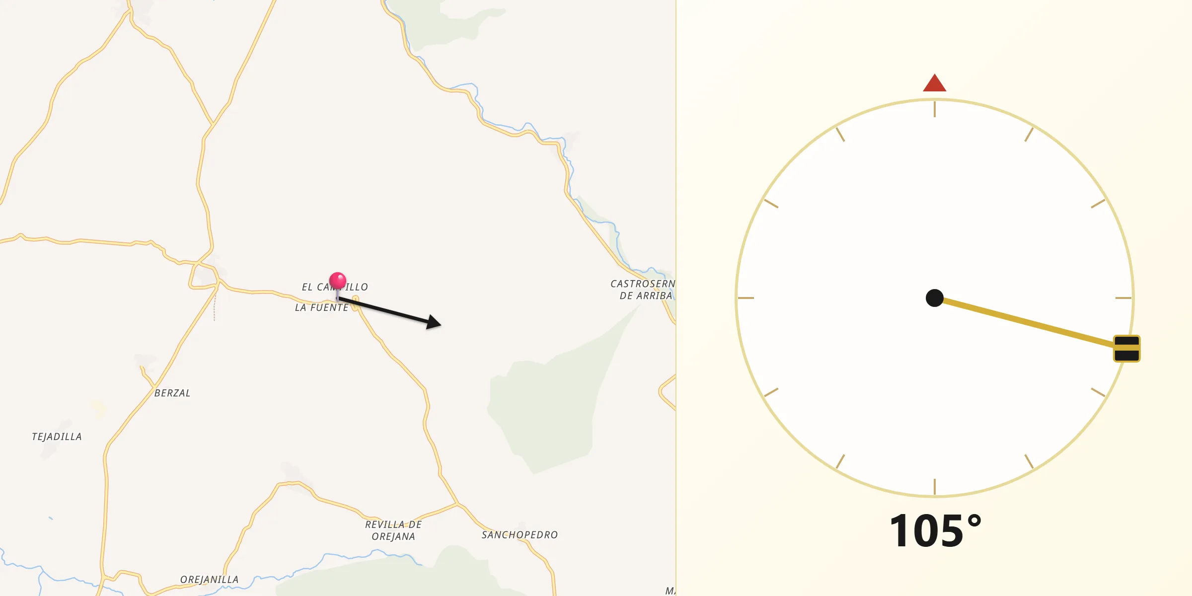 Dirección de la Qibla desde Valleruela de Sepúlveda