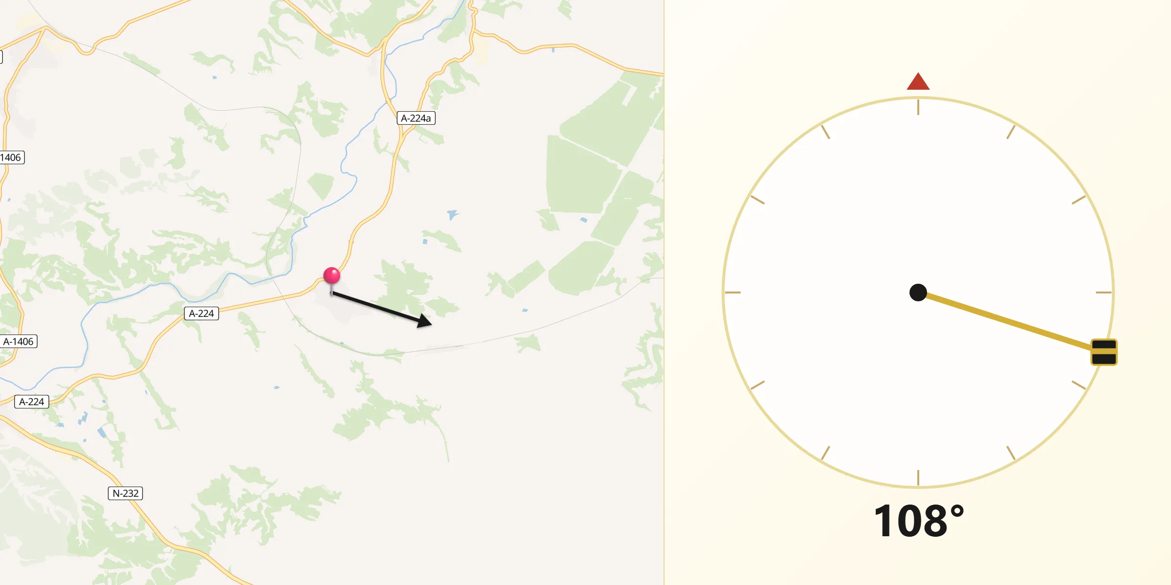 Dirección de la Qibla desde Samper de Calanda