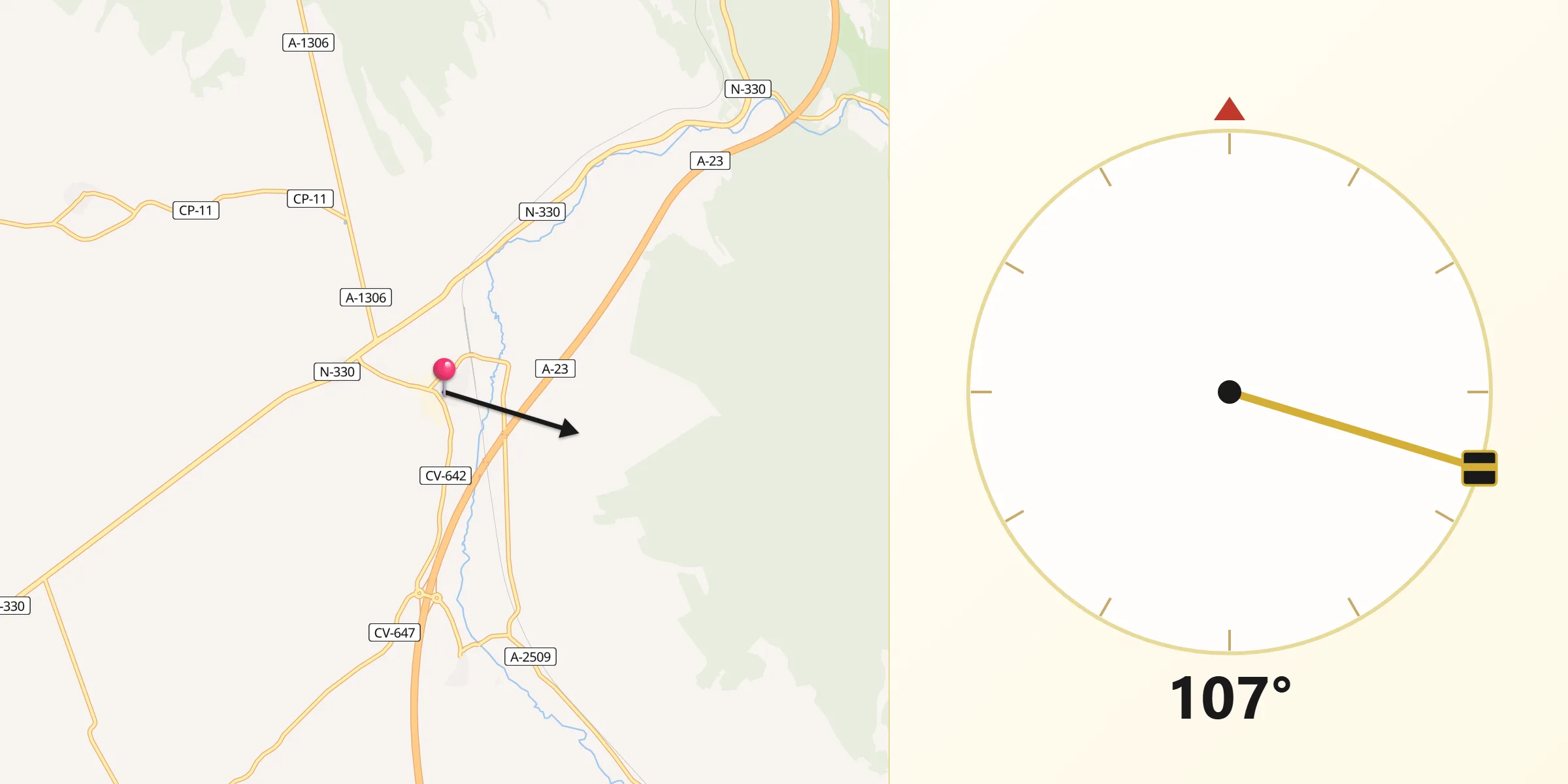 Dirección de la Qibla desde Villarreal de Huerva