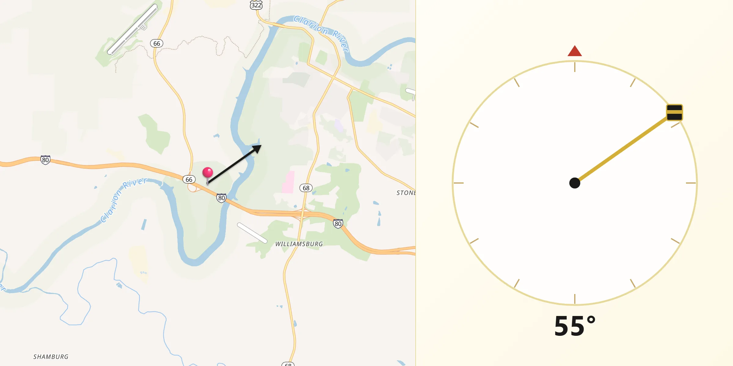 Qibla Direction from Clarion County