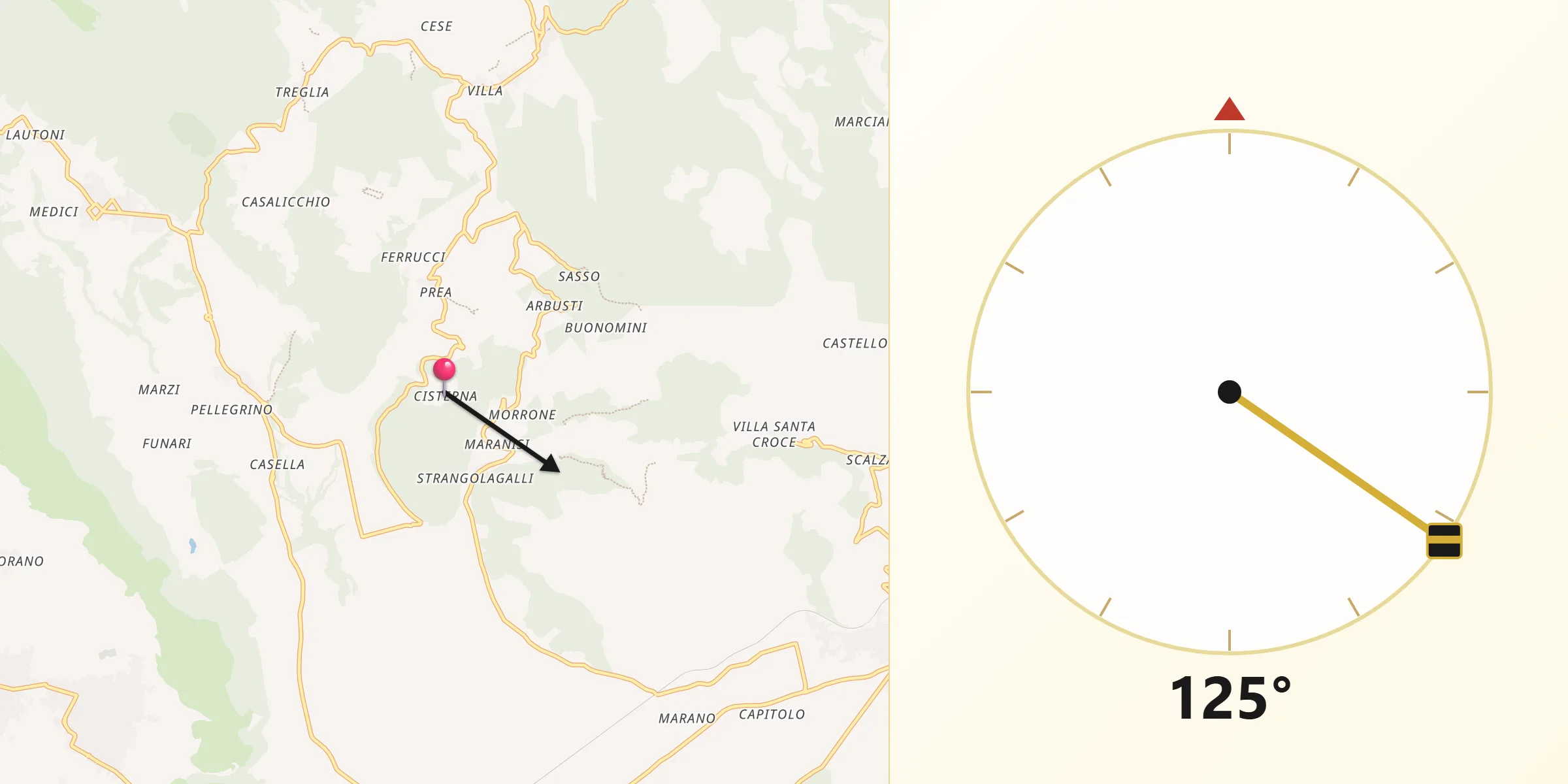 Direzione della Qibla da Castel di Sasso