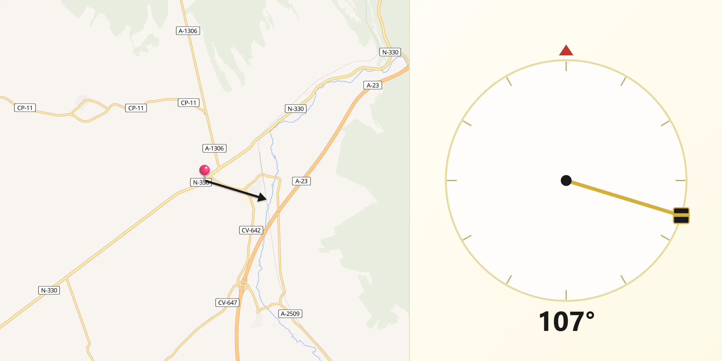 Dirección de la Qibla desde Mainar