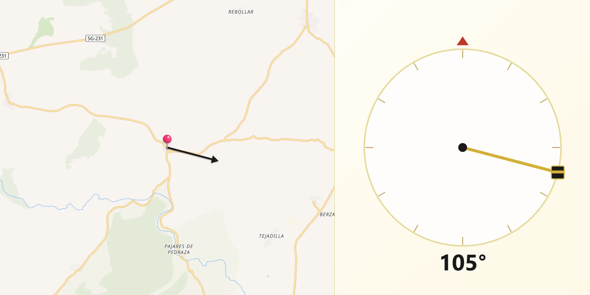 Dirección de la Qibla desde Rebollo