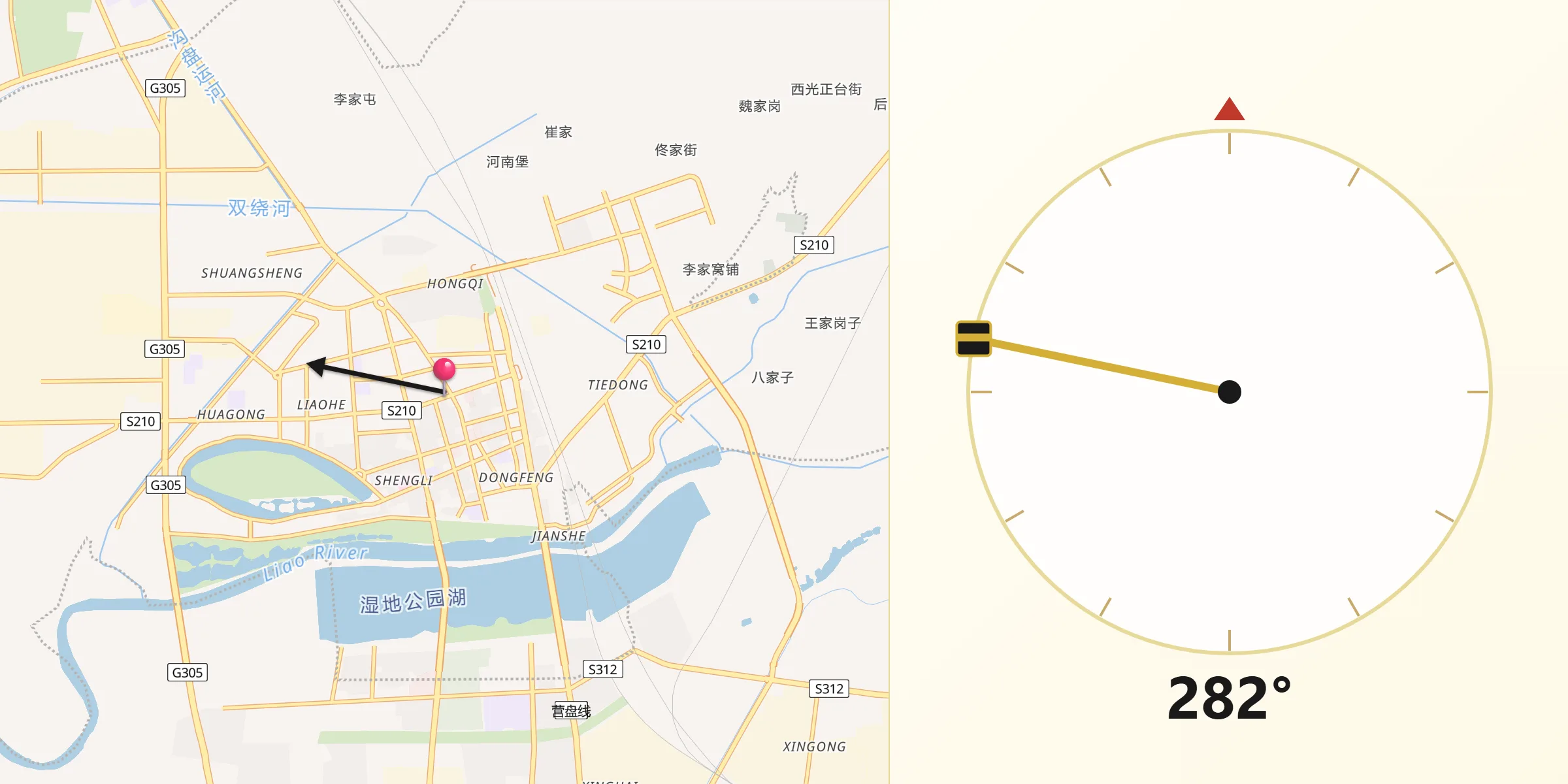 从Shuangtaizi朝向麦加的方向