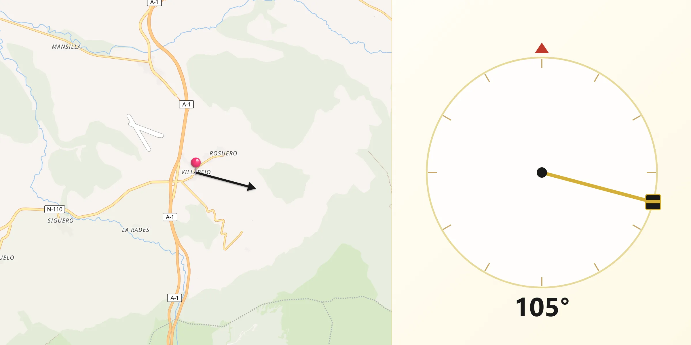 Dirección de la Qibla desde Santo Tomé del Puerto