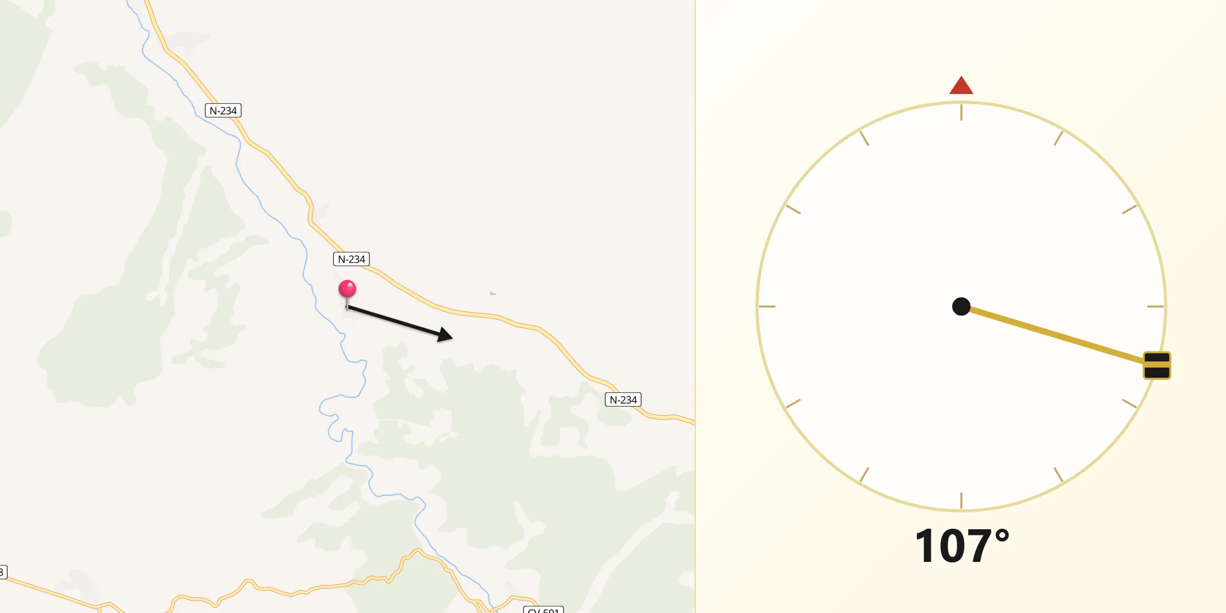 Dirección de la Qibla desde Villafeliche