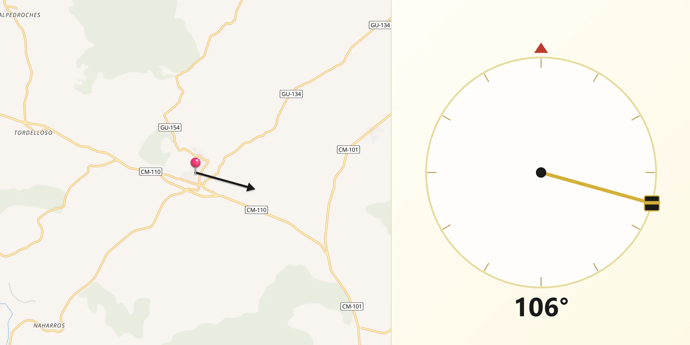 Dirección de la Qibla desde Atienza