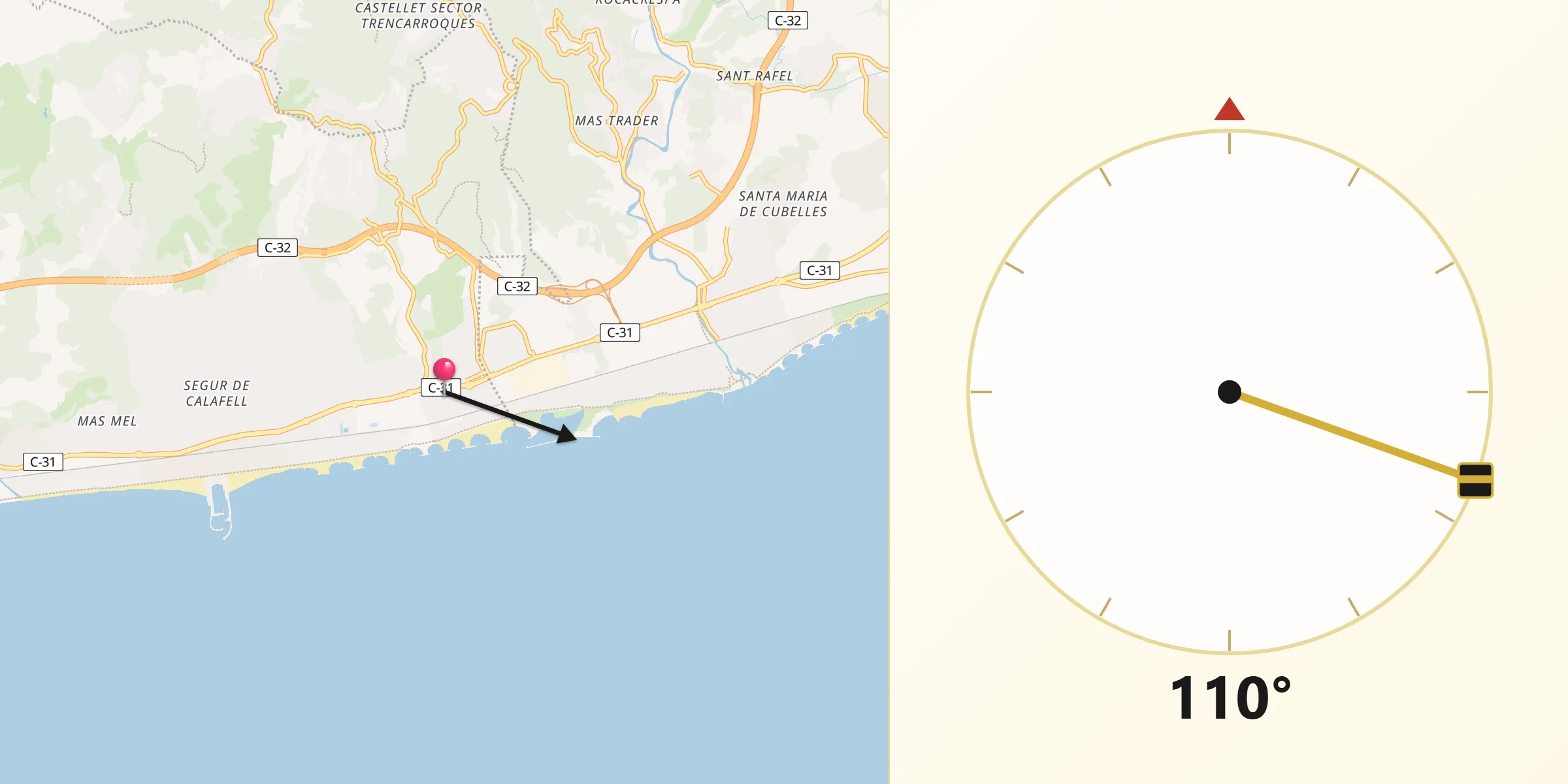Dirección de la Qibla desde Cunit