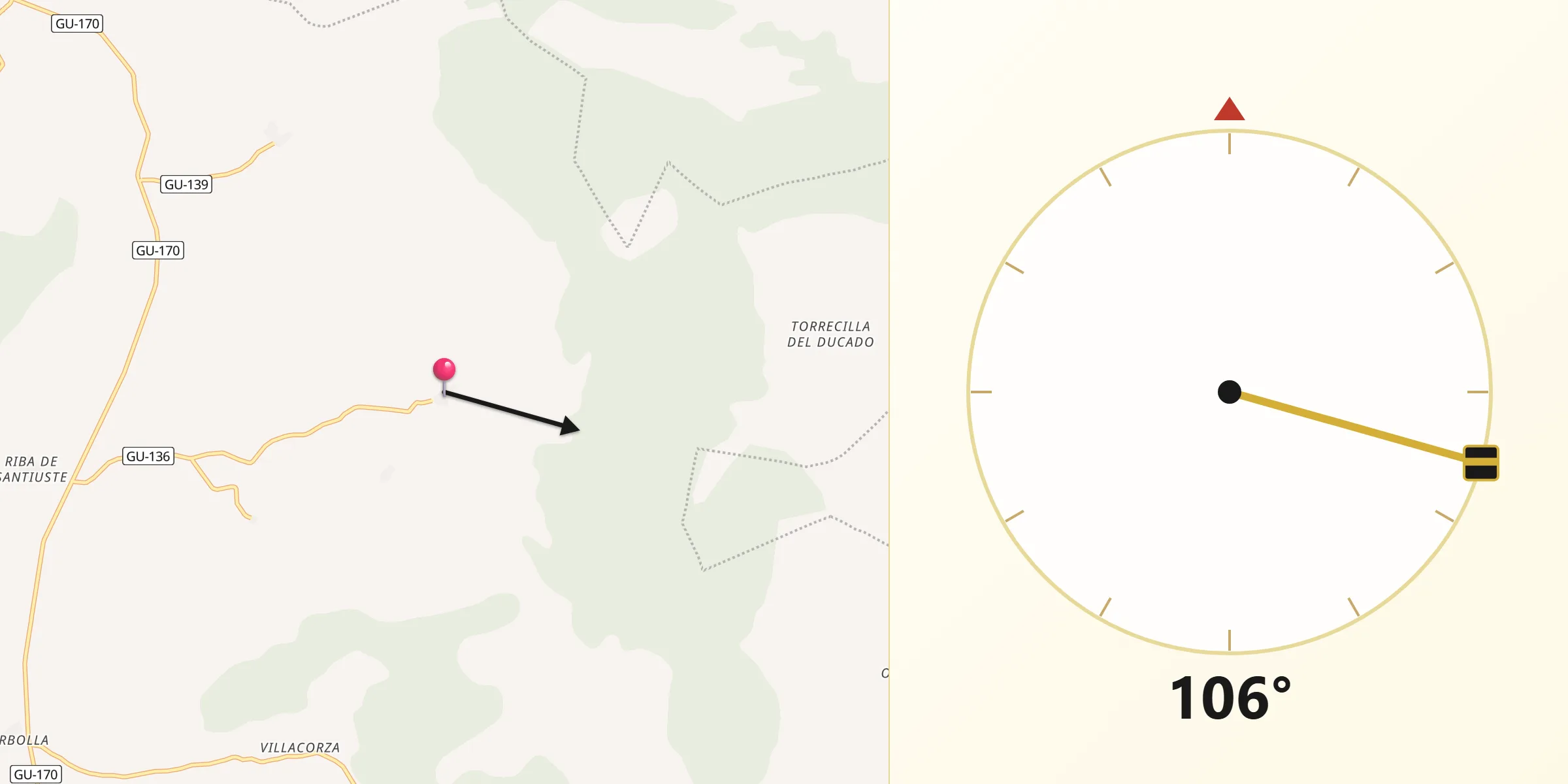 Dirección de la Qibla desde Sienes