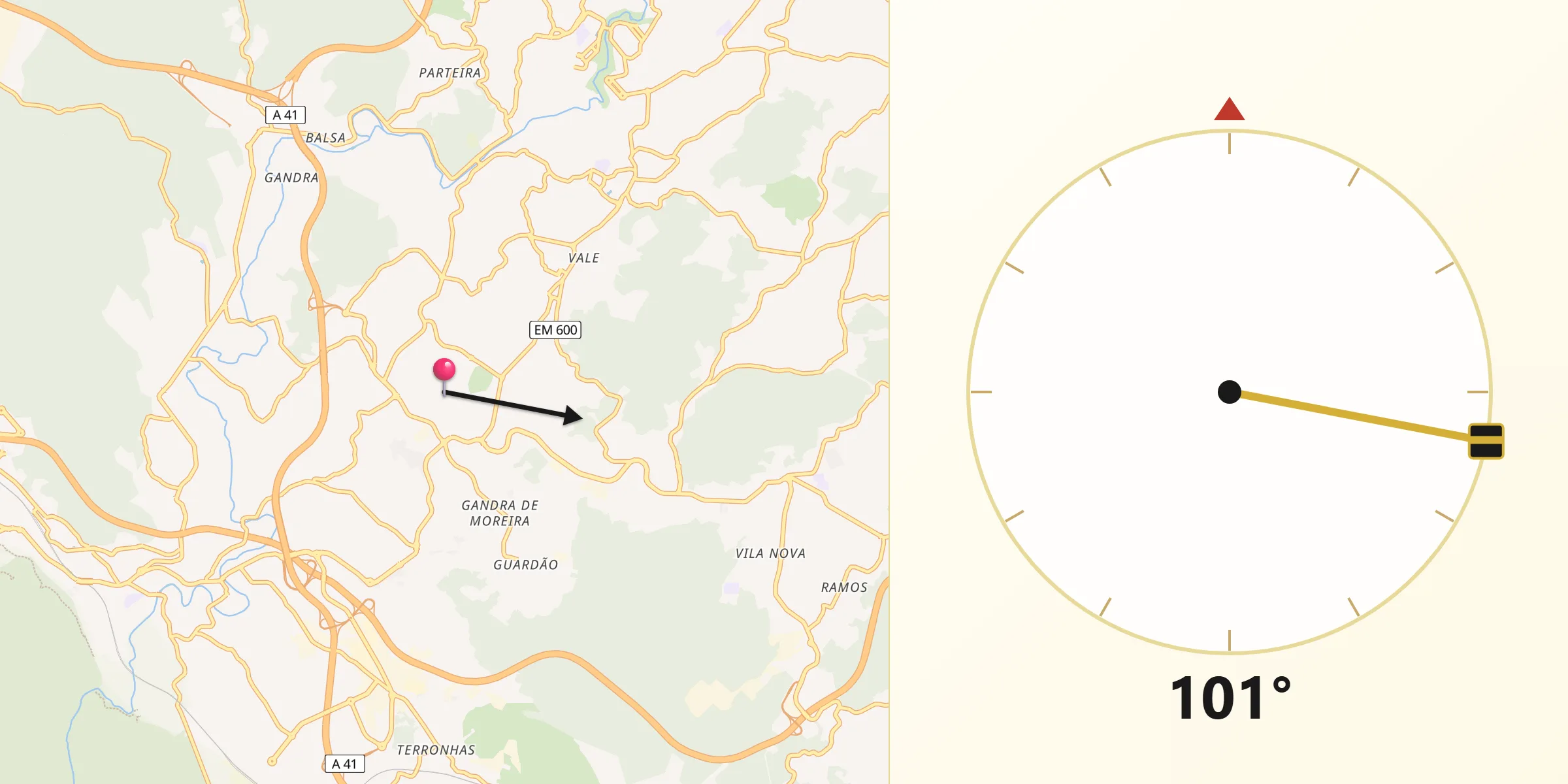 Direção da Qibla a partir de Gandra