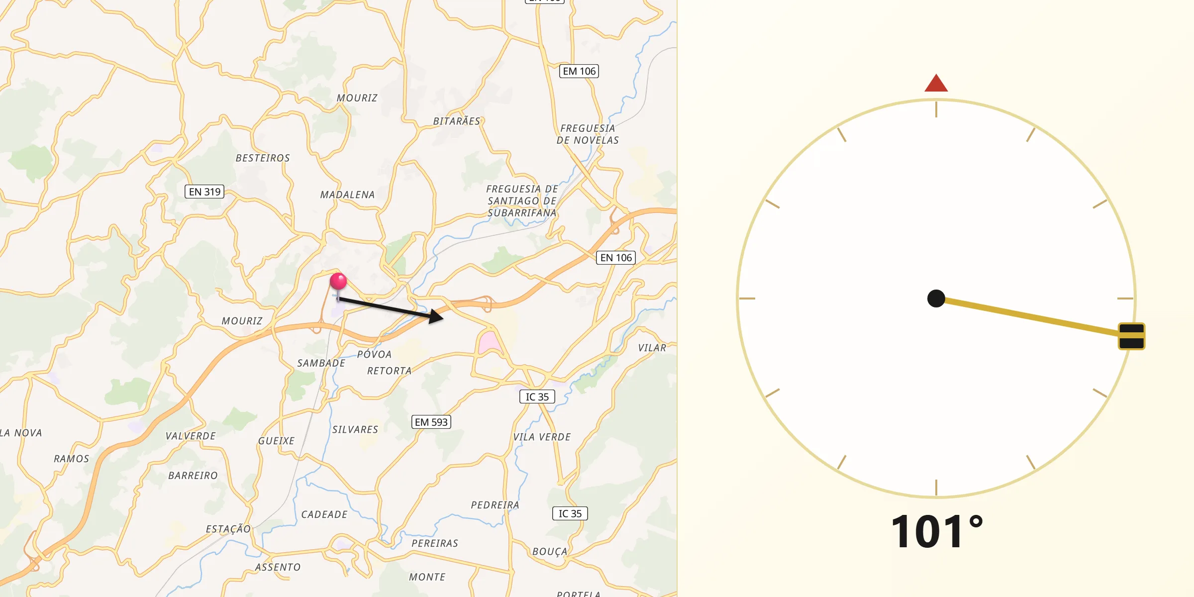 Direção da Qibla a partir de Castelões de Cepeda