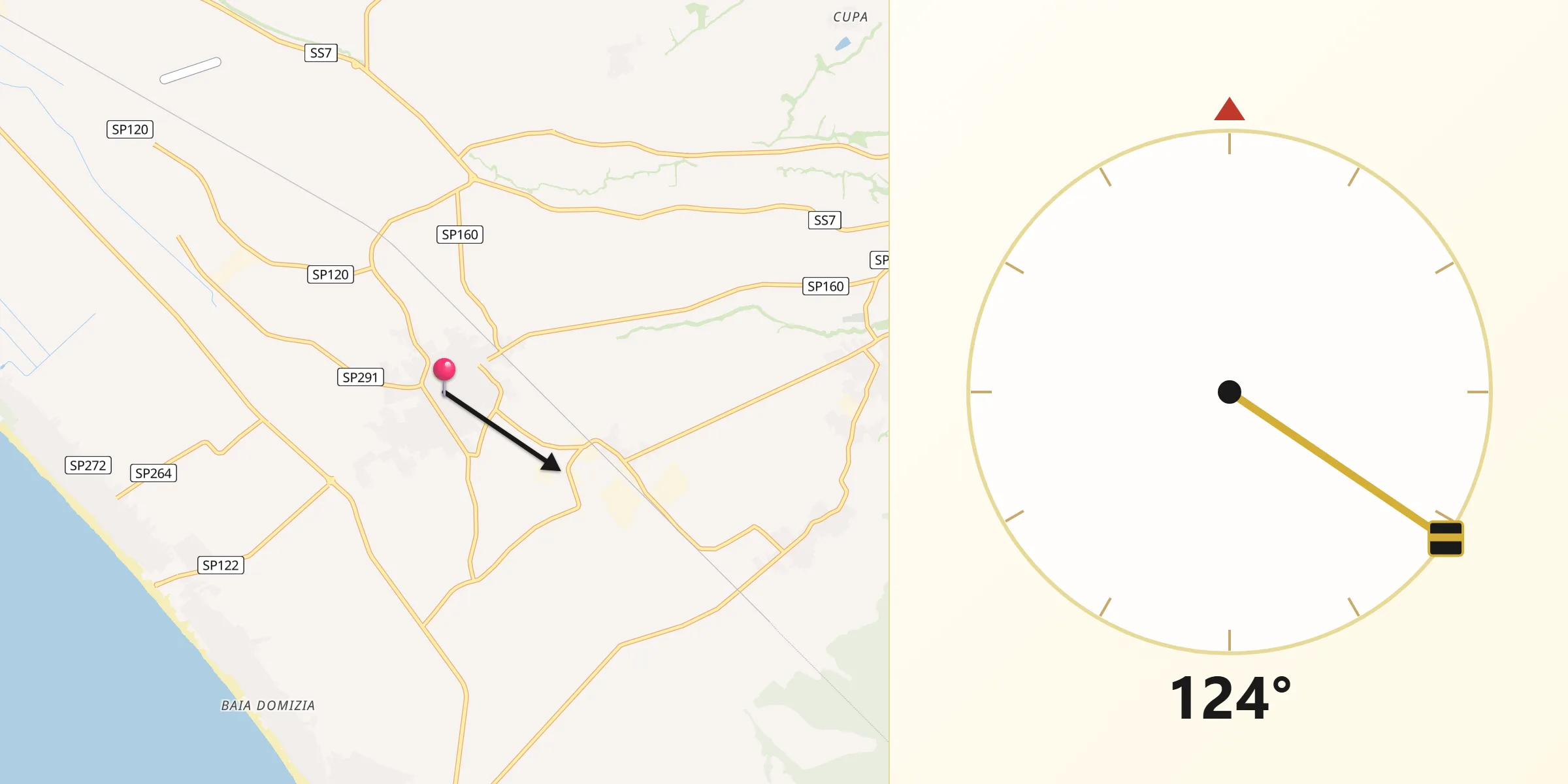 Direzione della Qibla da Cellole