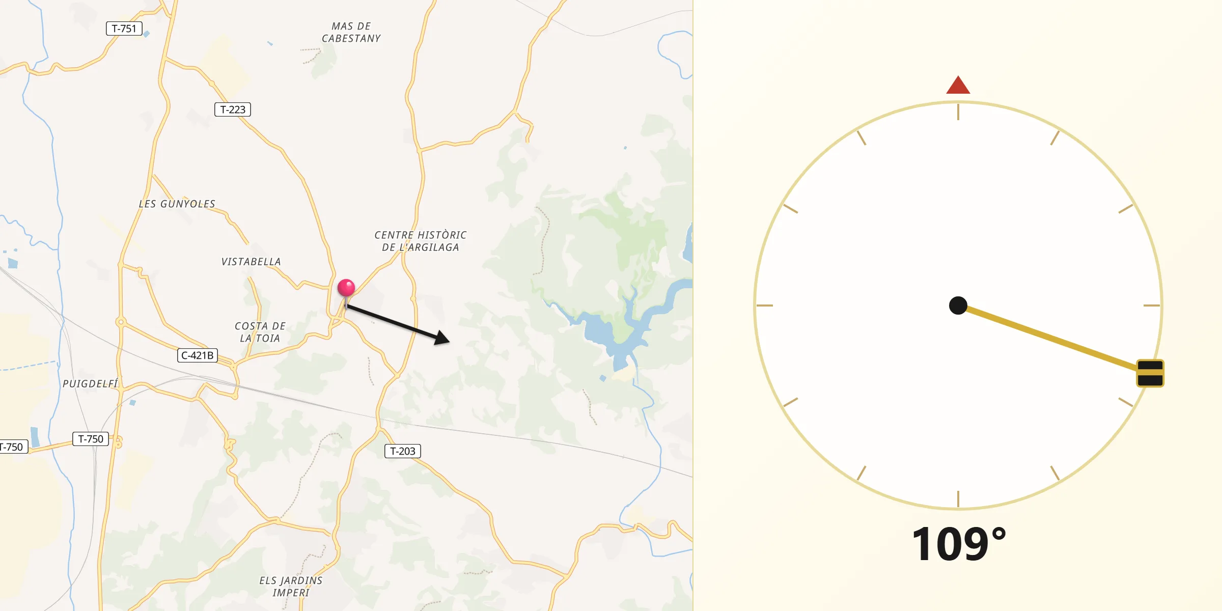 Dirección de la Qibla desde Secuita