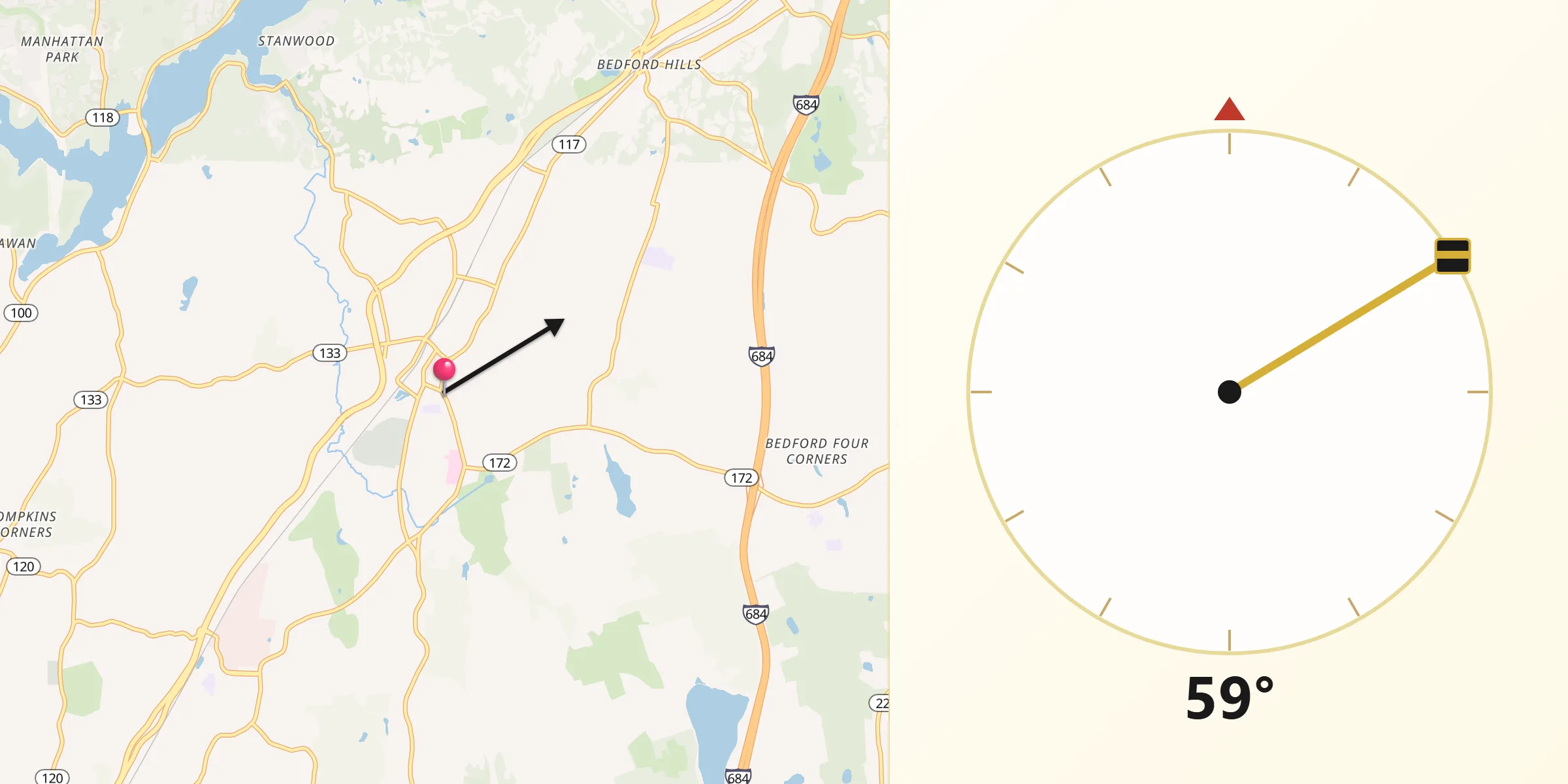 Qibla Direction from Mount Kisco