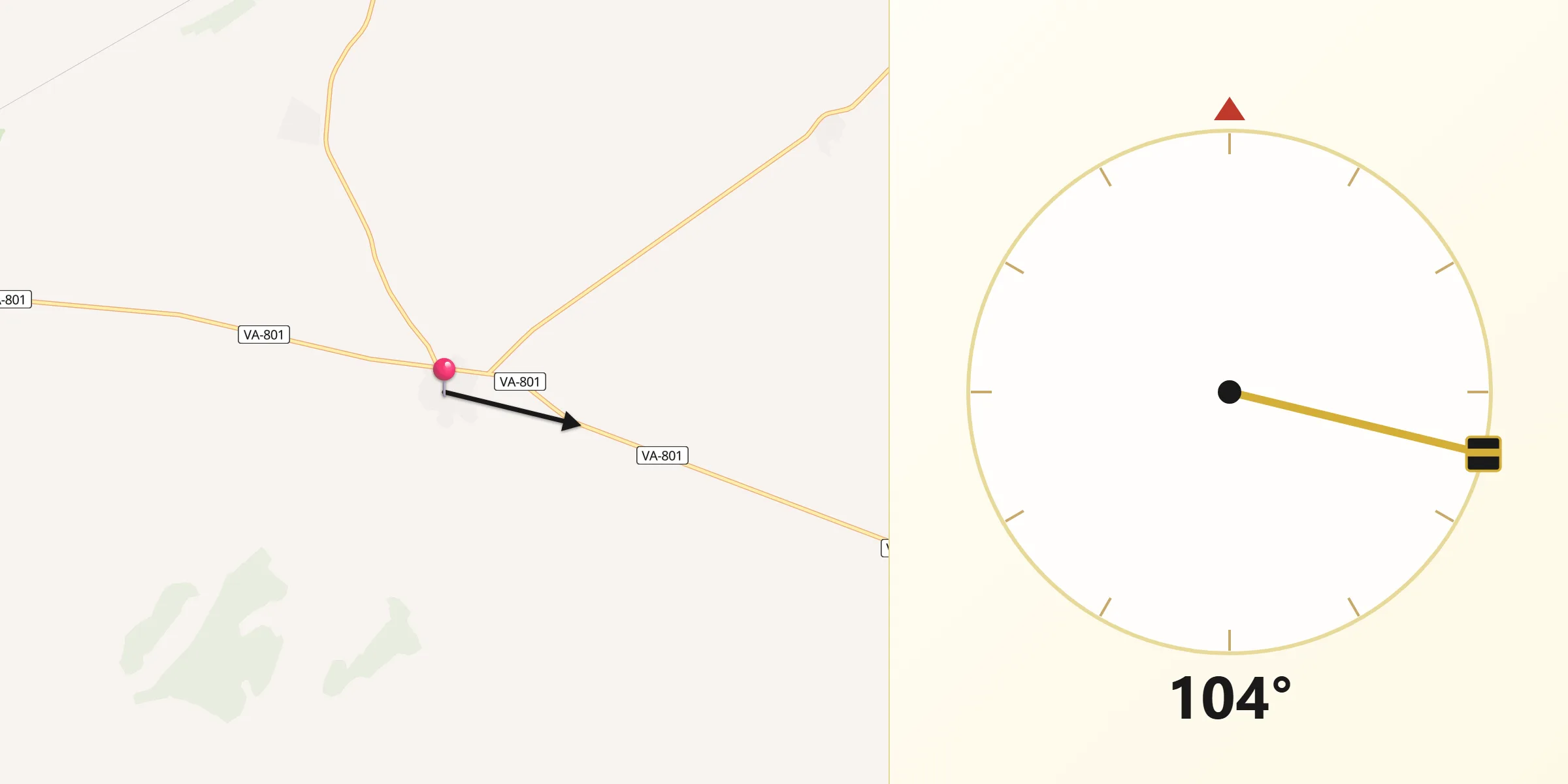 Dirección de la Qibla desde Bobadilla del Campo