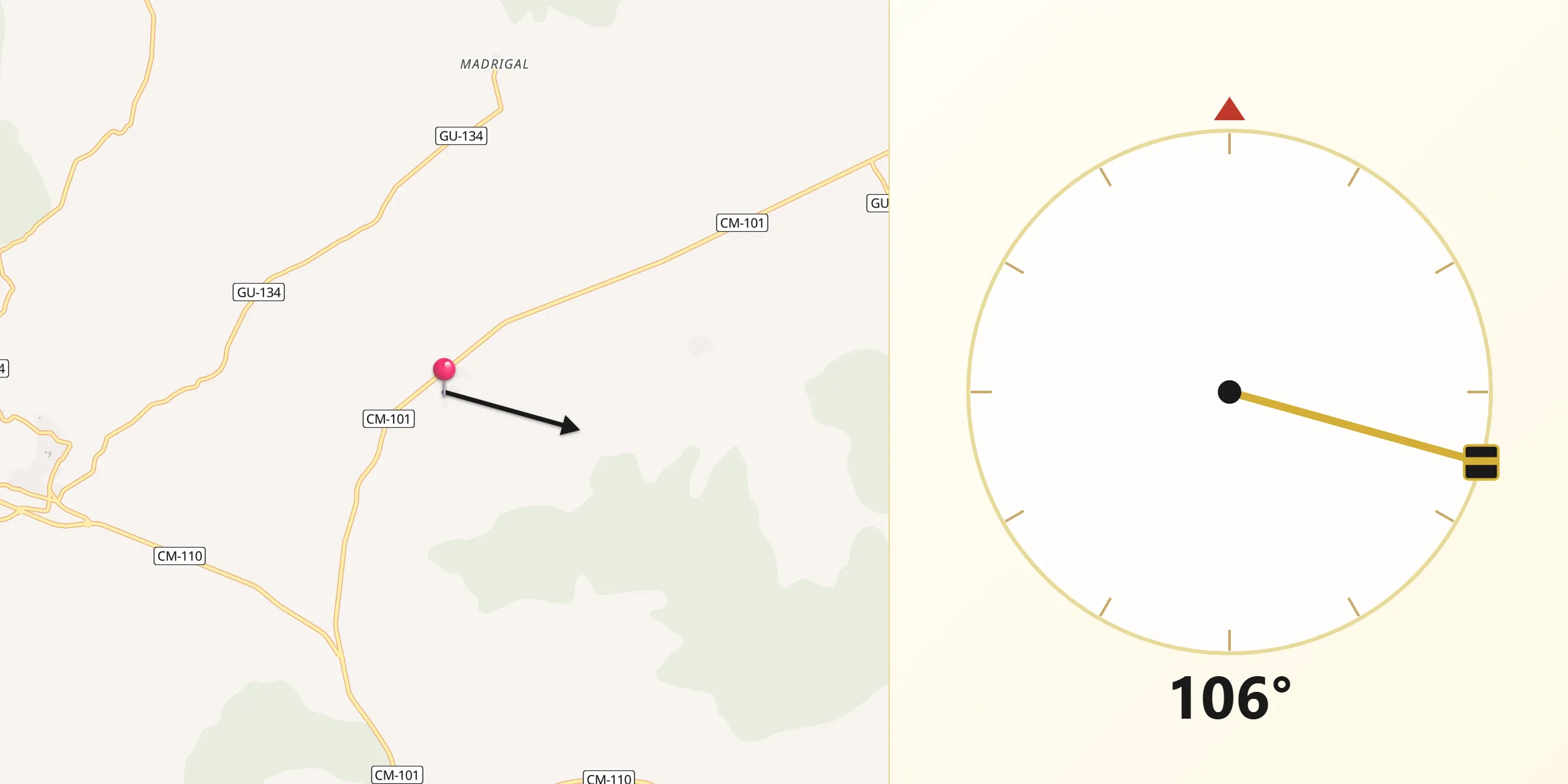 Dirección de la Qibla desde Cincovillas