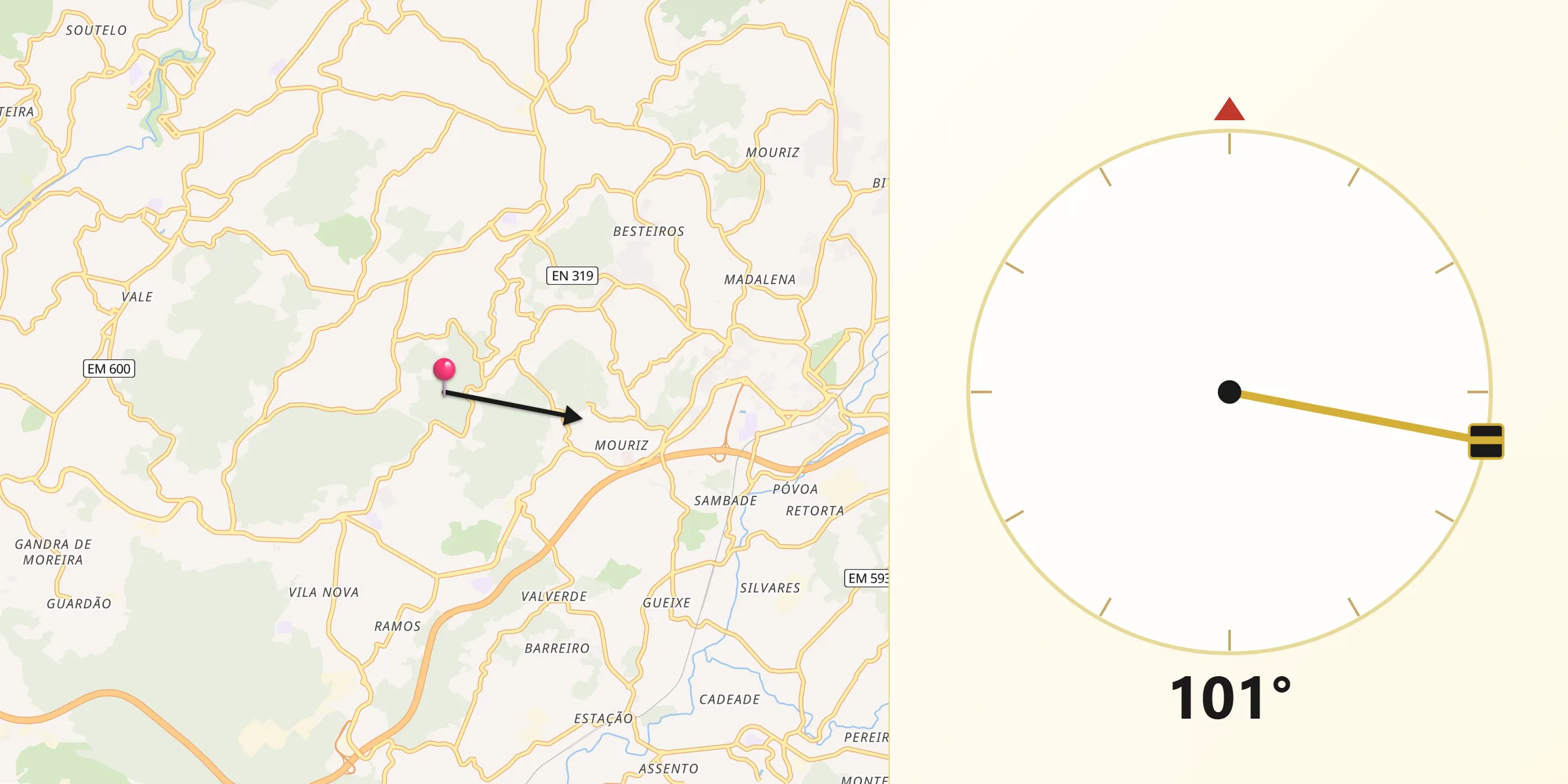 Direção da Qibla a partir de Paredes