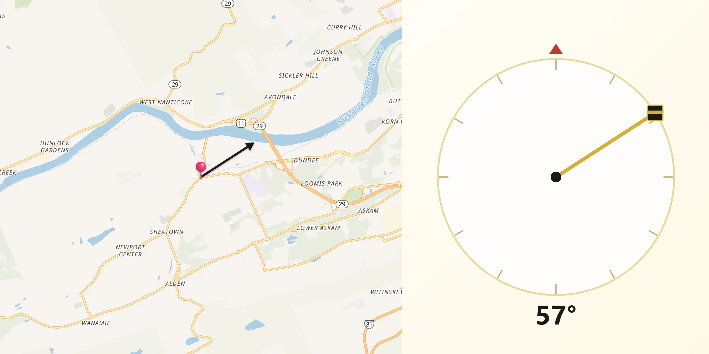 Qibla Direction from Nanticoke