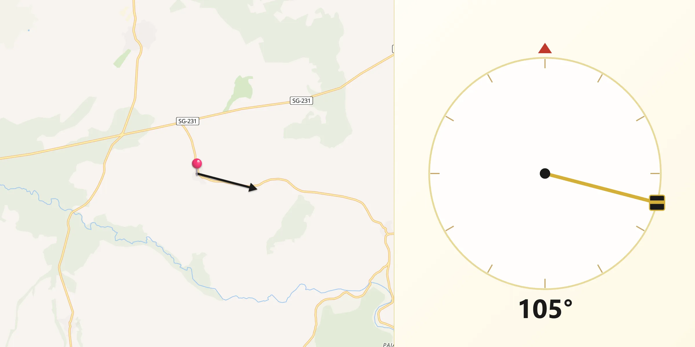 Dirección de la Qibla desde Puebla de Pedraza