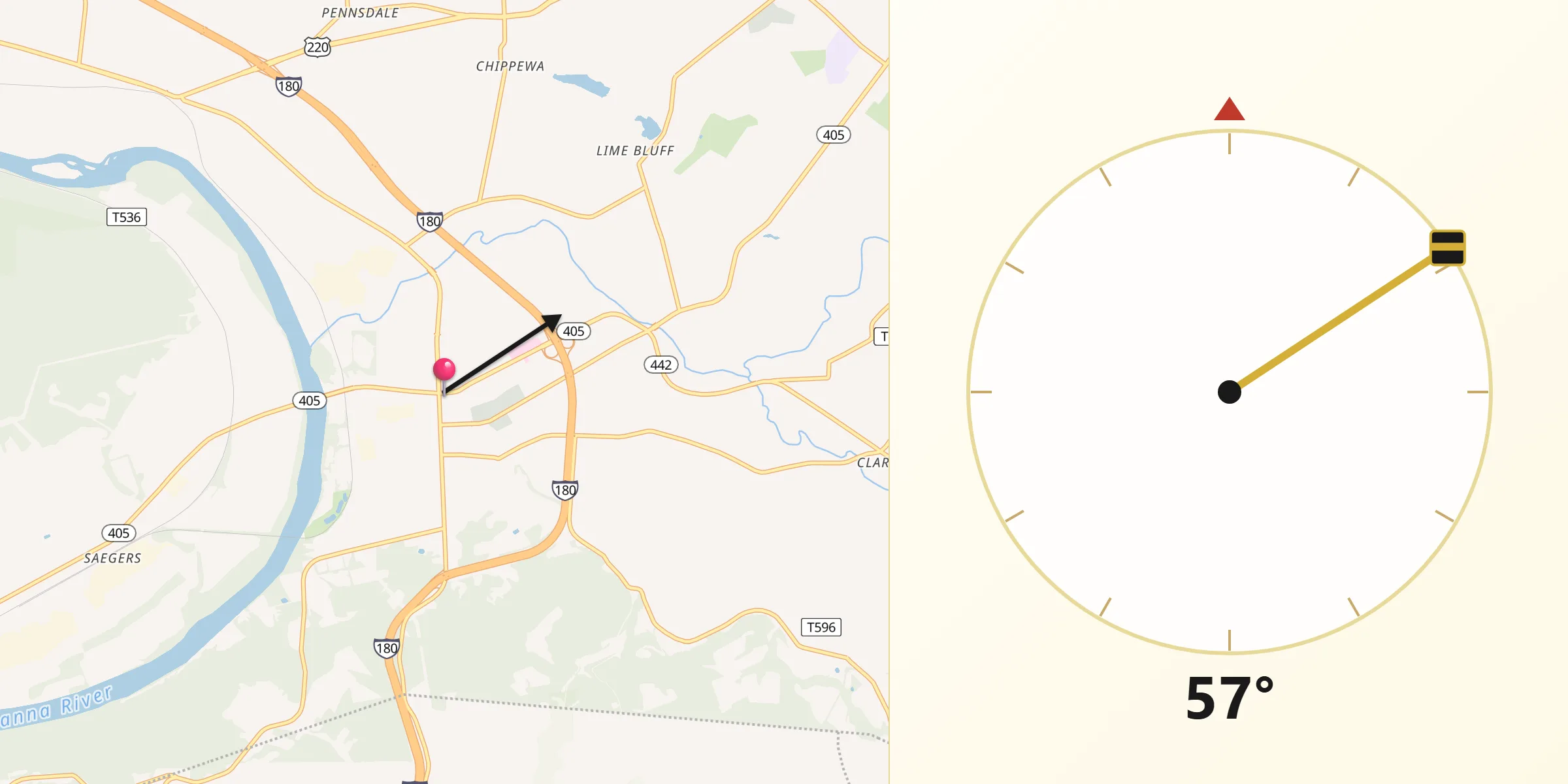 Qibla Direction from Muncy
