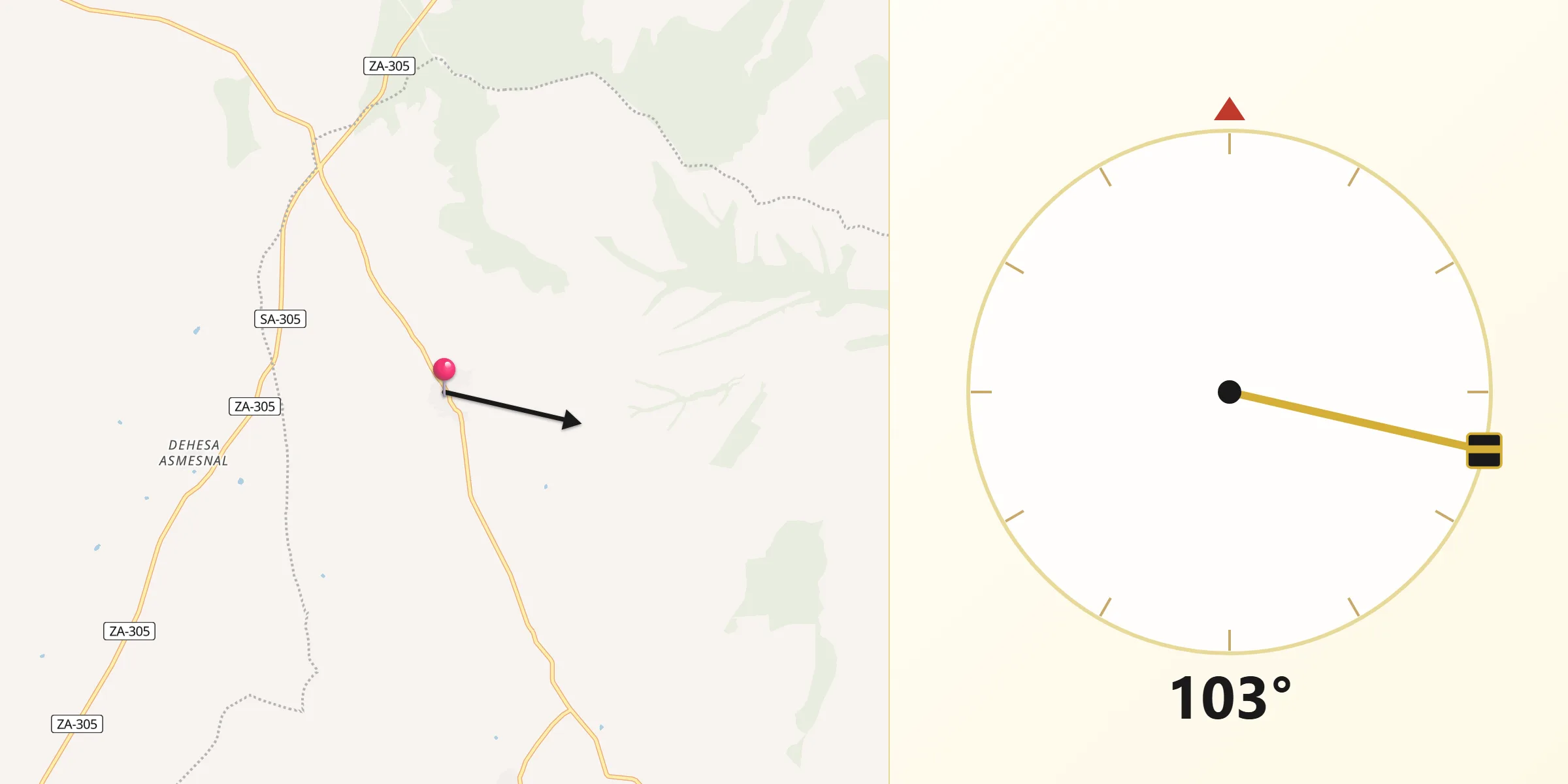 Dirección de la Qibla desde Santiz