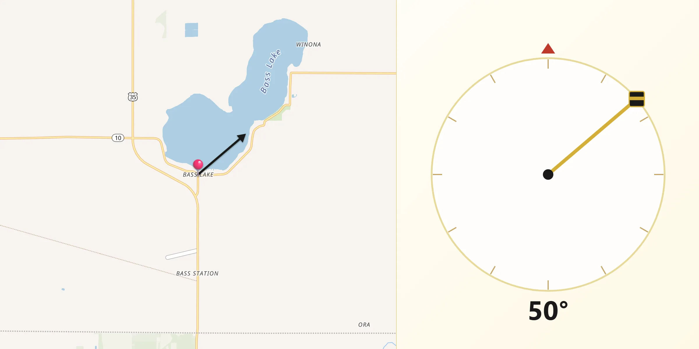 Qibla Direction from Bass Lake