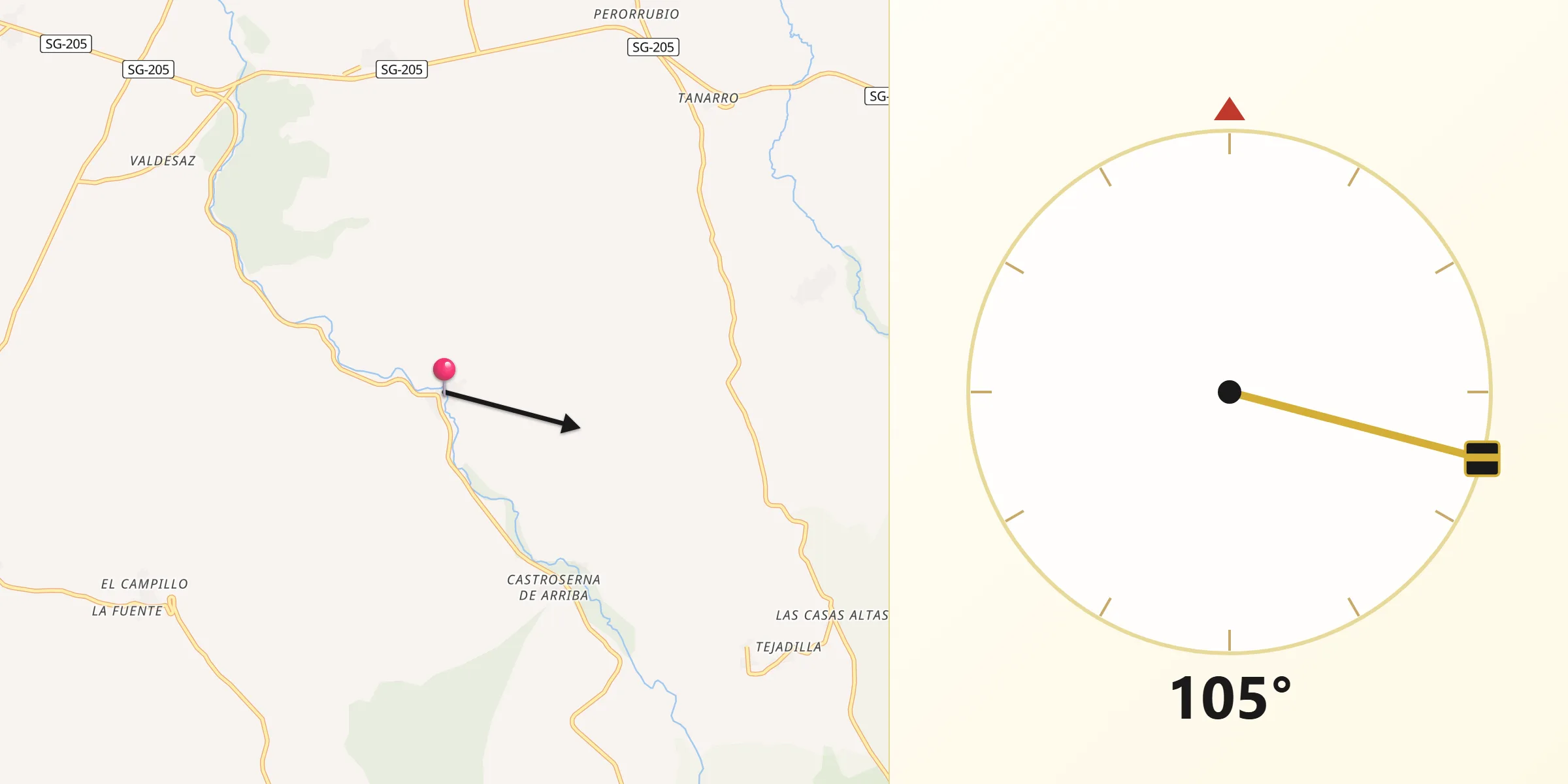 Dirección de la Qibla desde Castroserna de Abajo