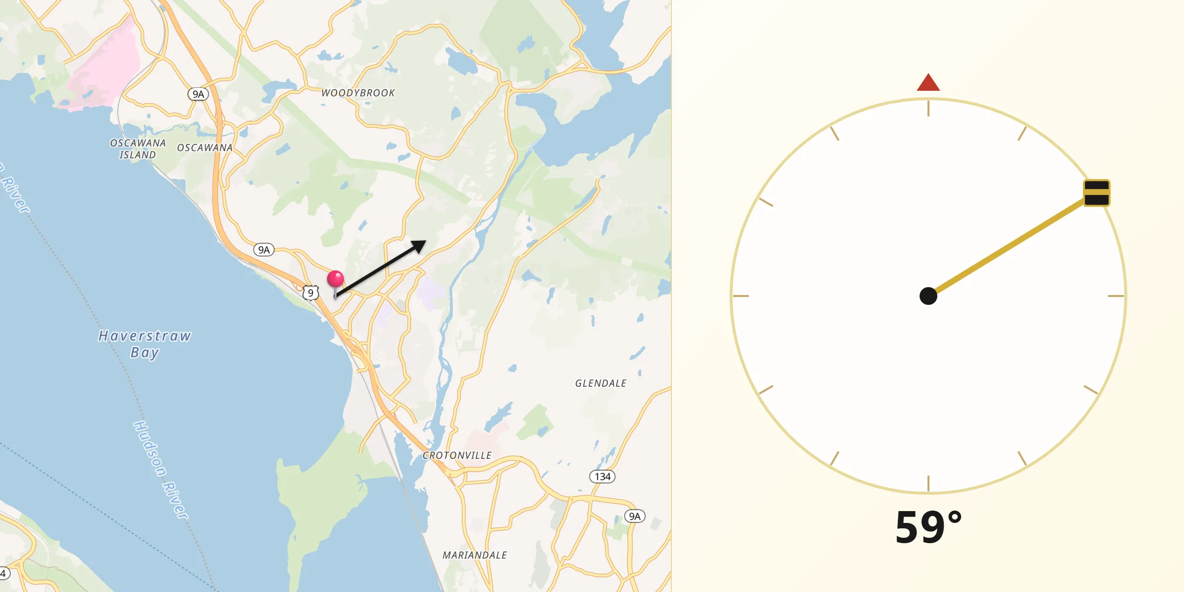 Qibla Direction from Croton-on-Hudson
