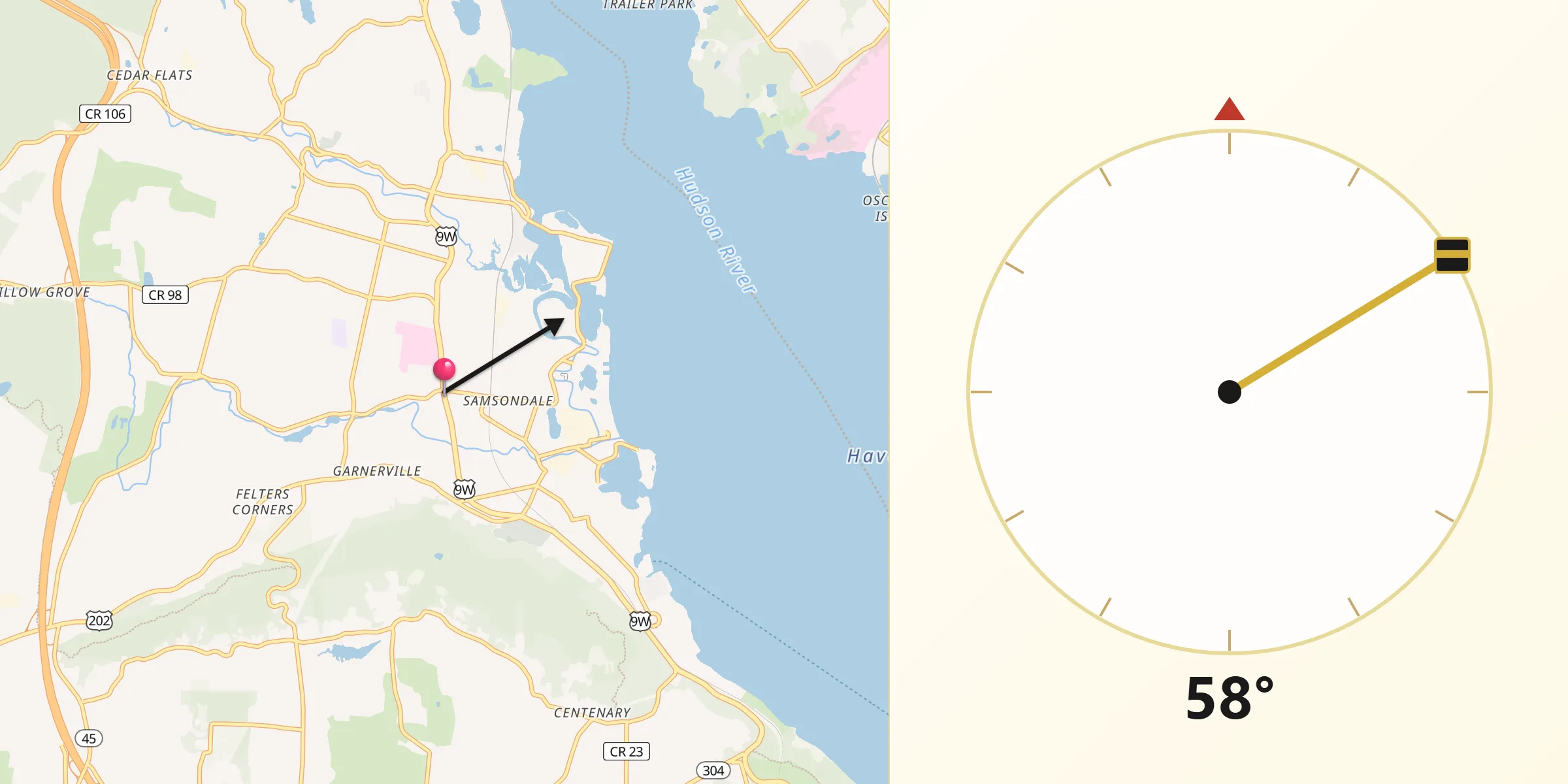 Qibla Direction from West Haverstraw