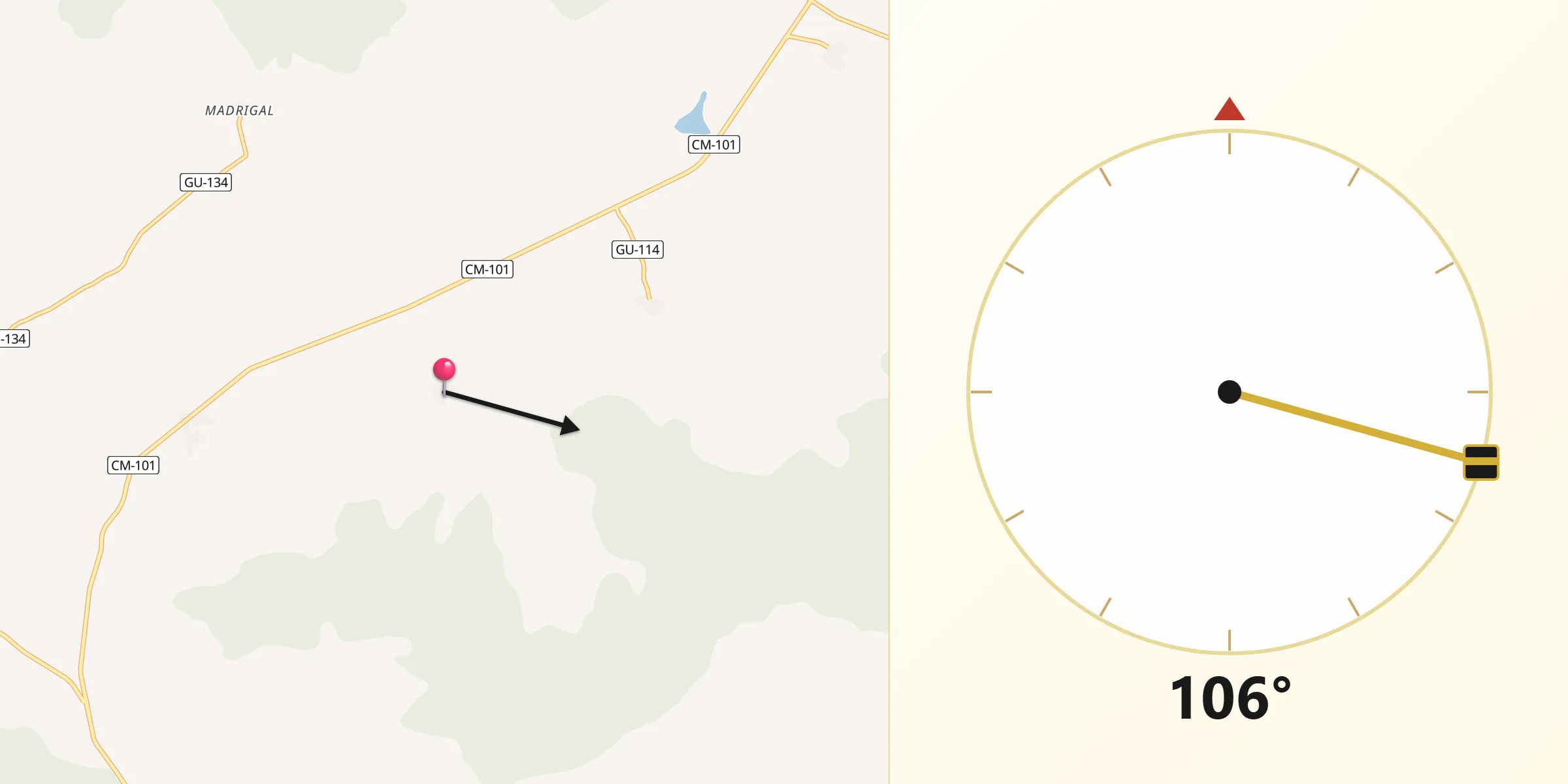 Dirección de la Qibla desde Alcolea de las Peñas