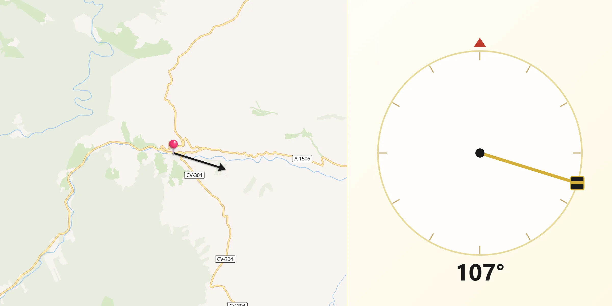 Dirección de la Qibla desde Herrera de los Navarros