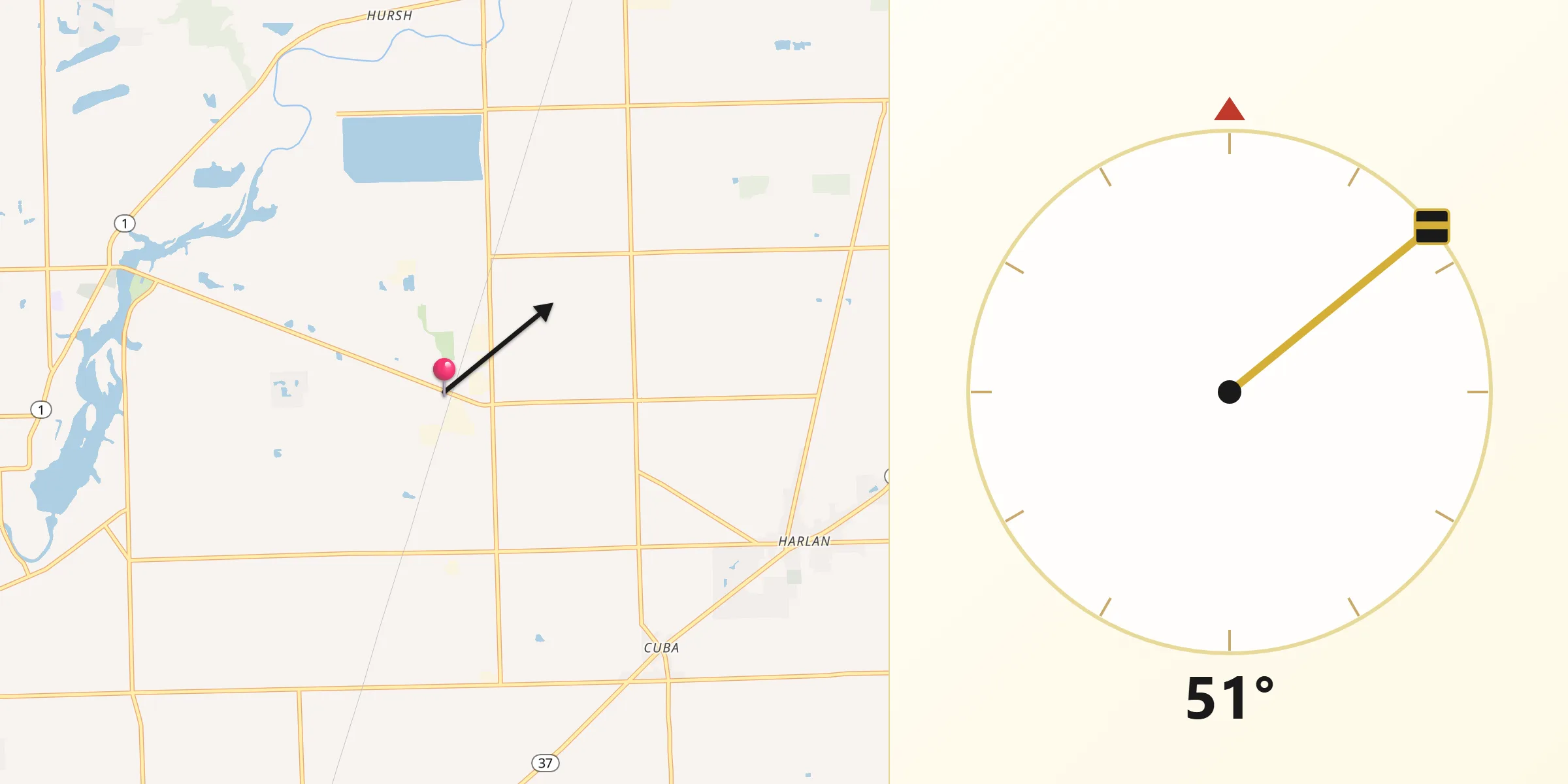 Qibla Direction from Grabill