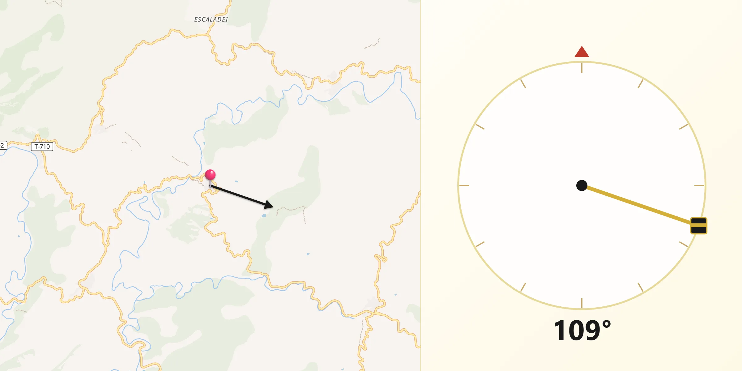 Dirección de la Qibla desde Torroja del Priorat